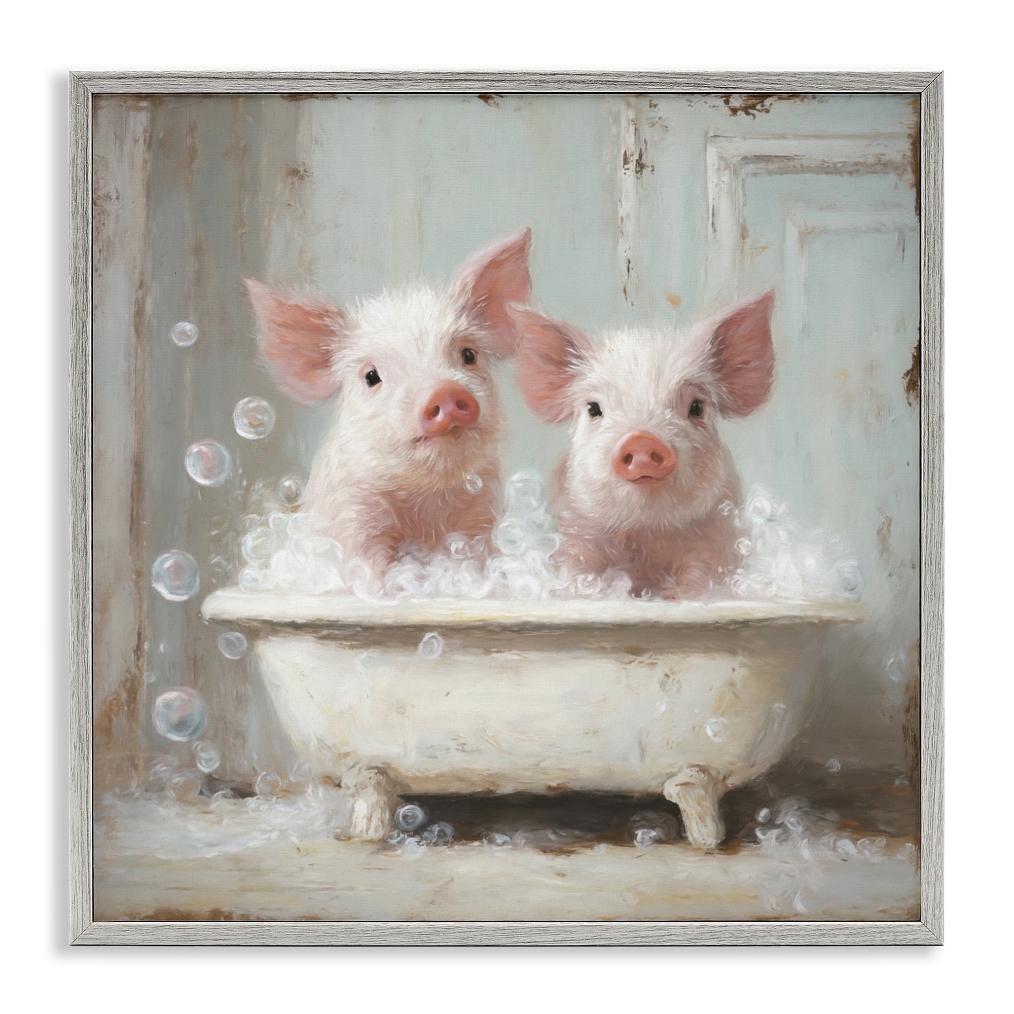 Stupell Industries Piglet Bubble Bath Gray Framed Giclee Art, design by Tina LeCour