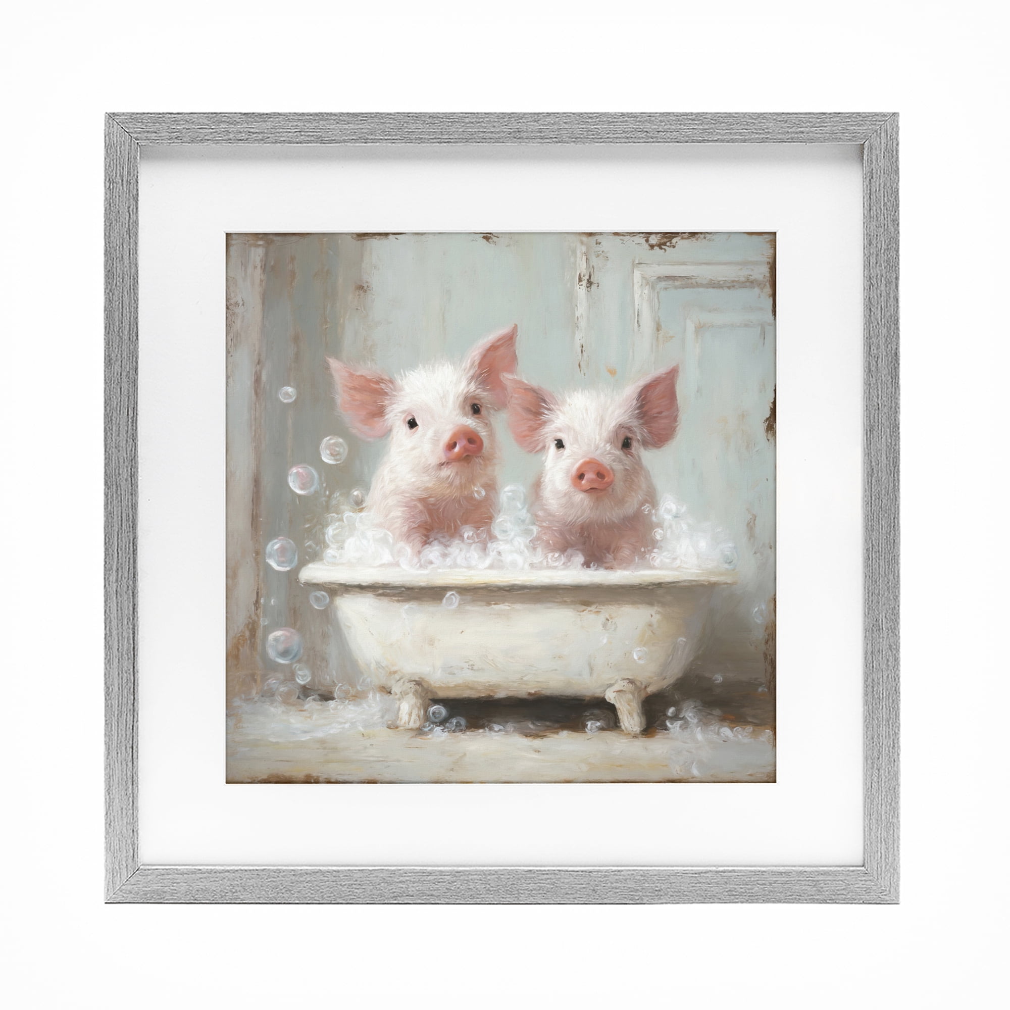 Stupell Industries Piglet Bubble Bath Gray Framed Print Under Glass, design by Tina LeCour