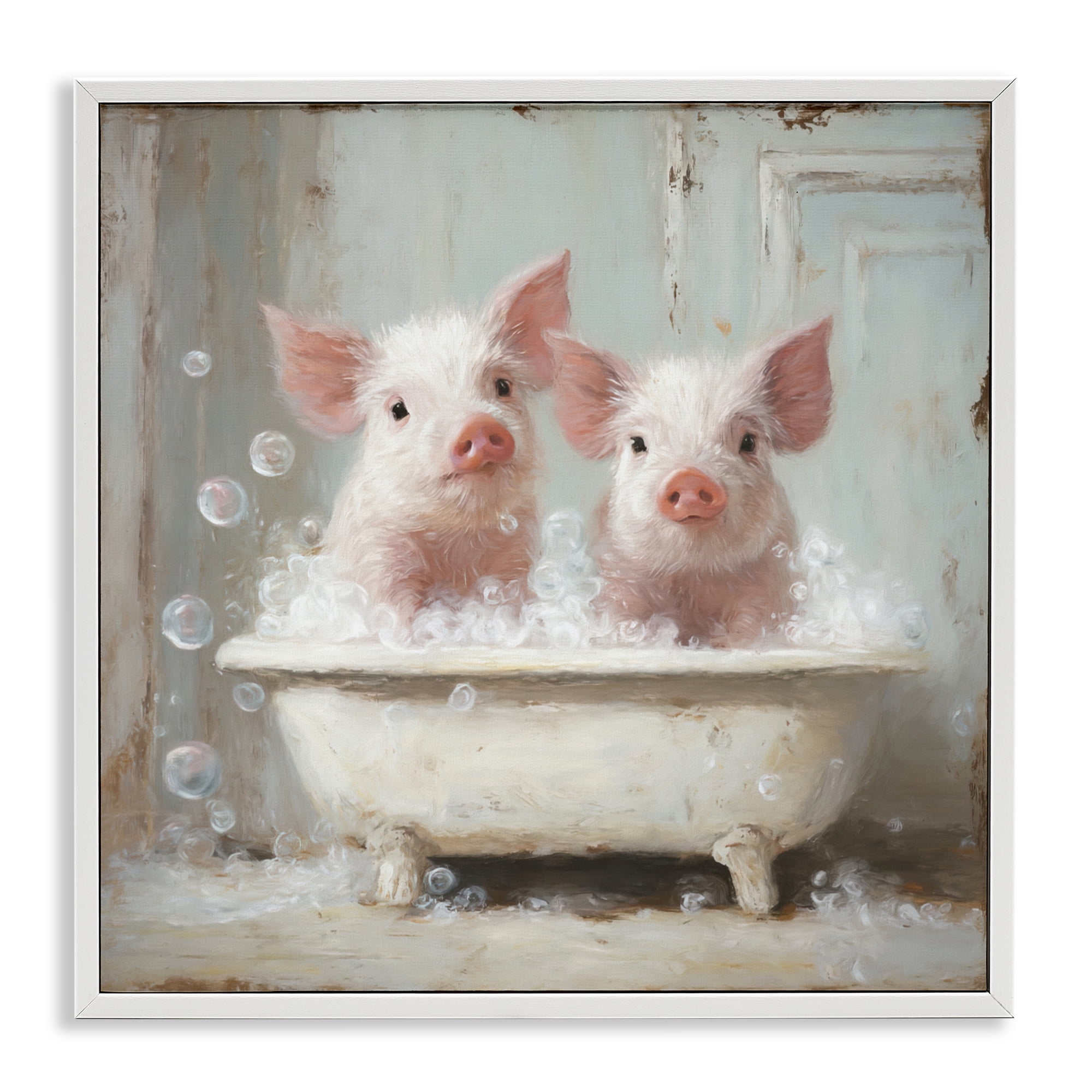 Stupell Industries Piglet Bubble Bath White Framed Giclee Art, design by Tina LeCour