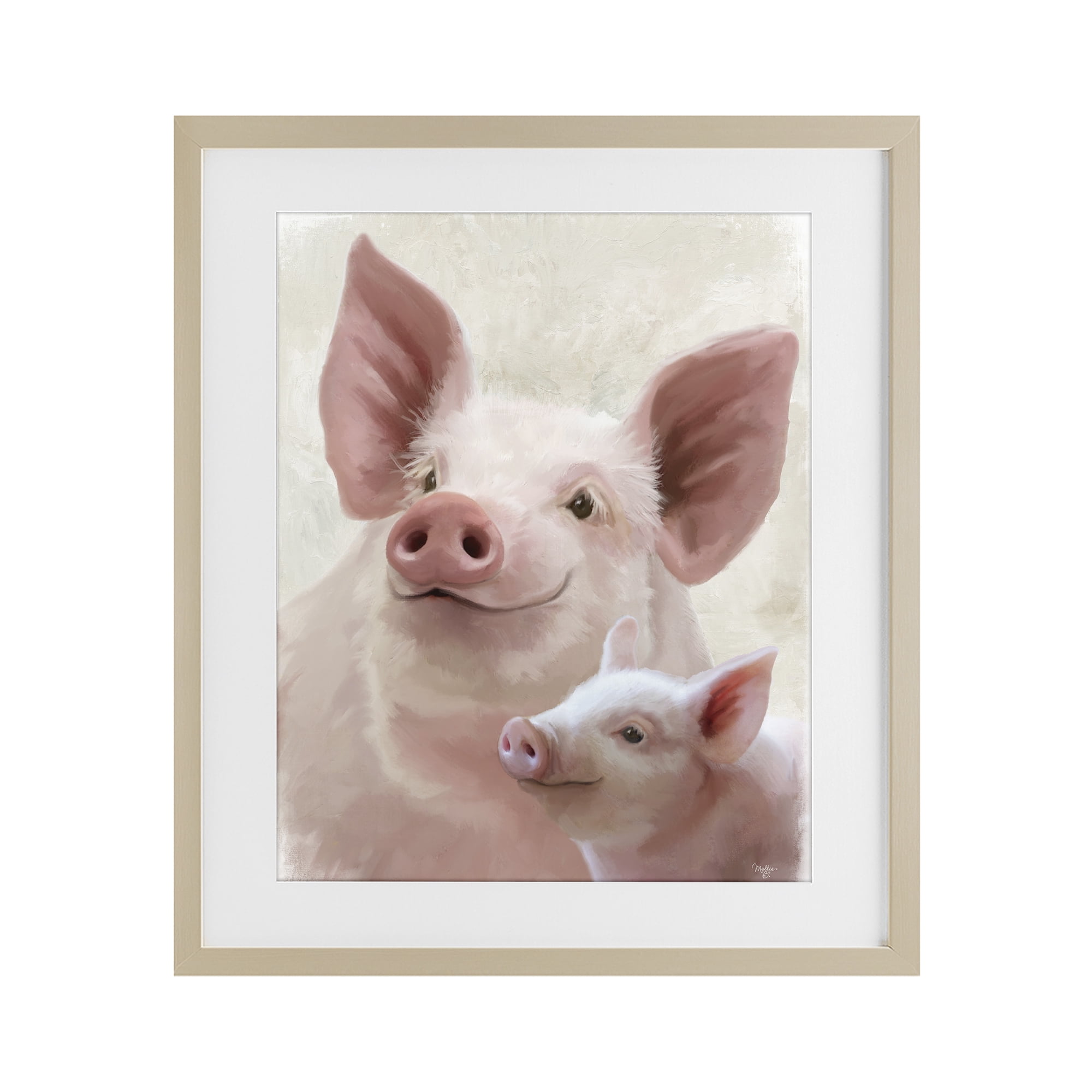 Stupell Industries Piglet & Mom Portrait Birch Framed Print Under Glass, design by Mollie B.