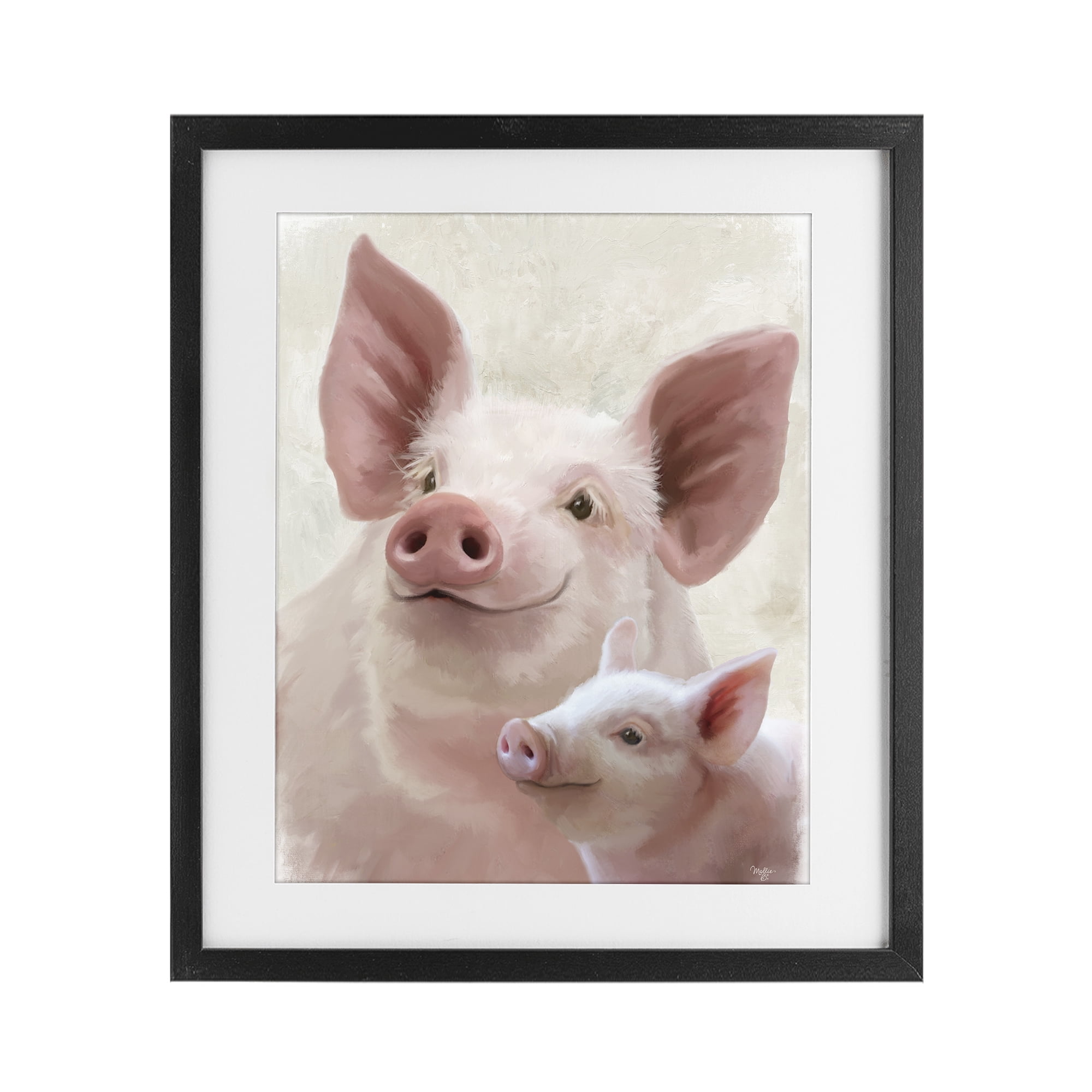 Stupell Industries Piglet & Mom Portrait Black Framed Print Under Glass, design by Mollie B.