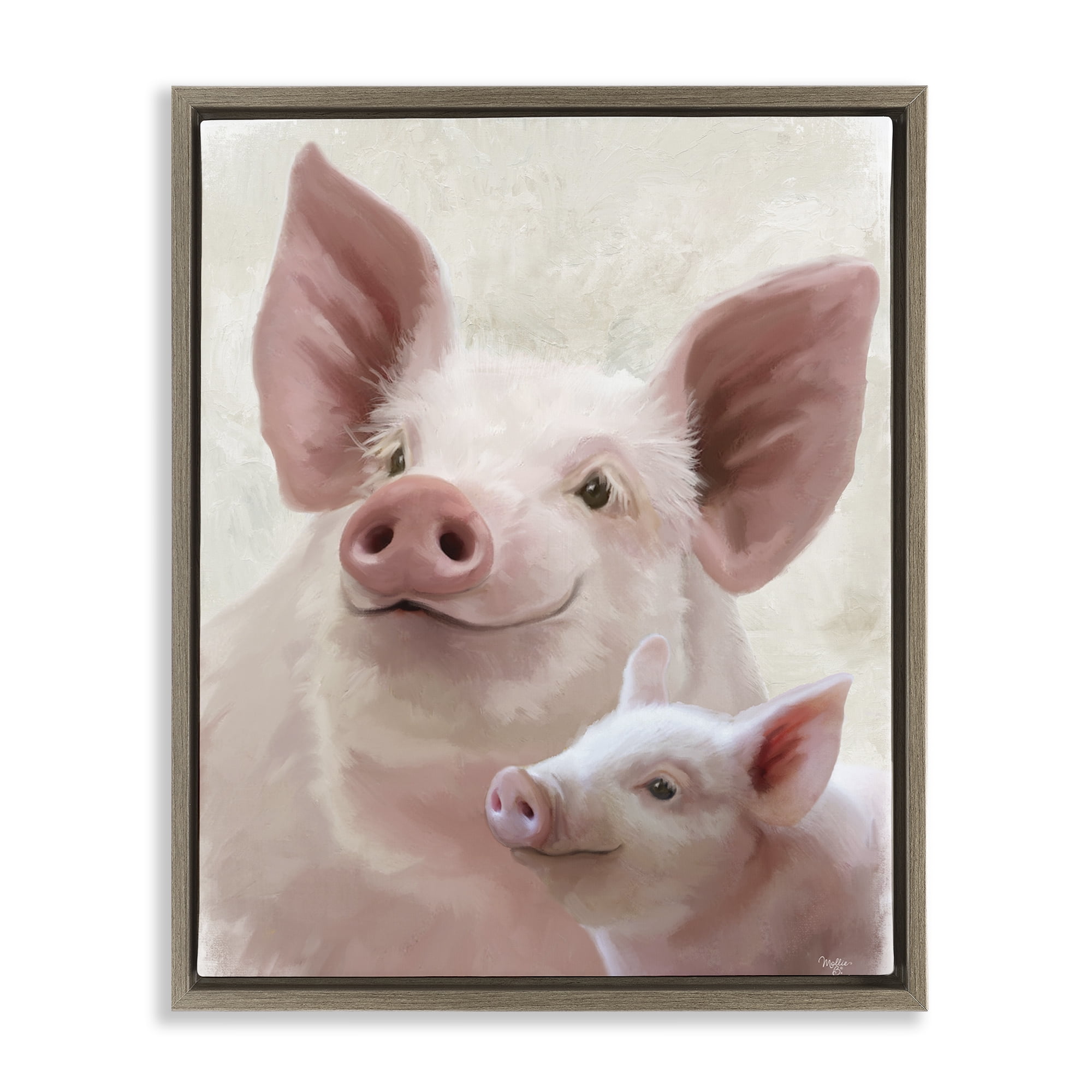Stupell Industries Piglet & Mom Portrait Brown Framed Floater Canvas Wall Art, design by Mollie B.