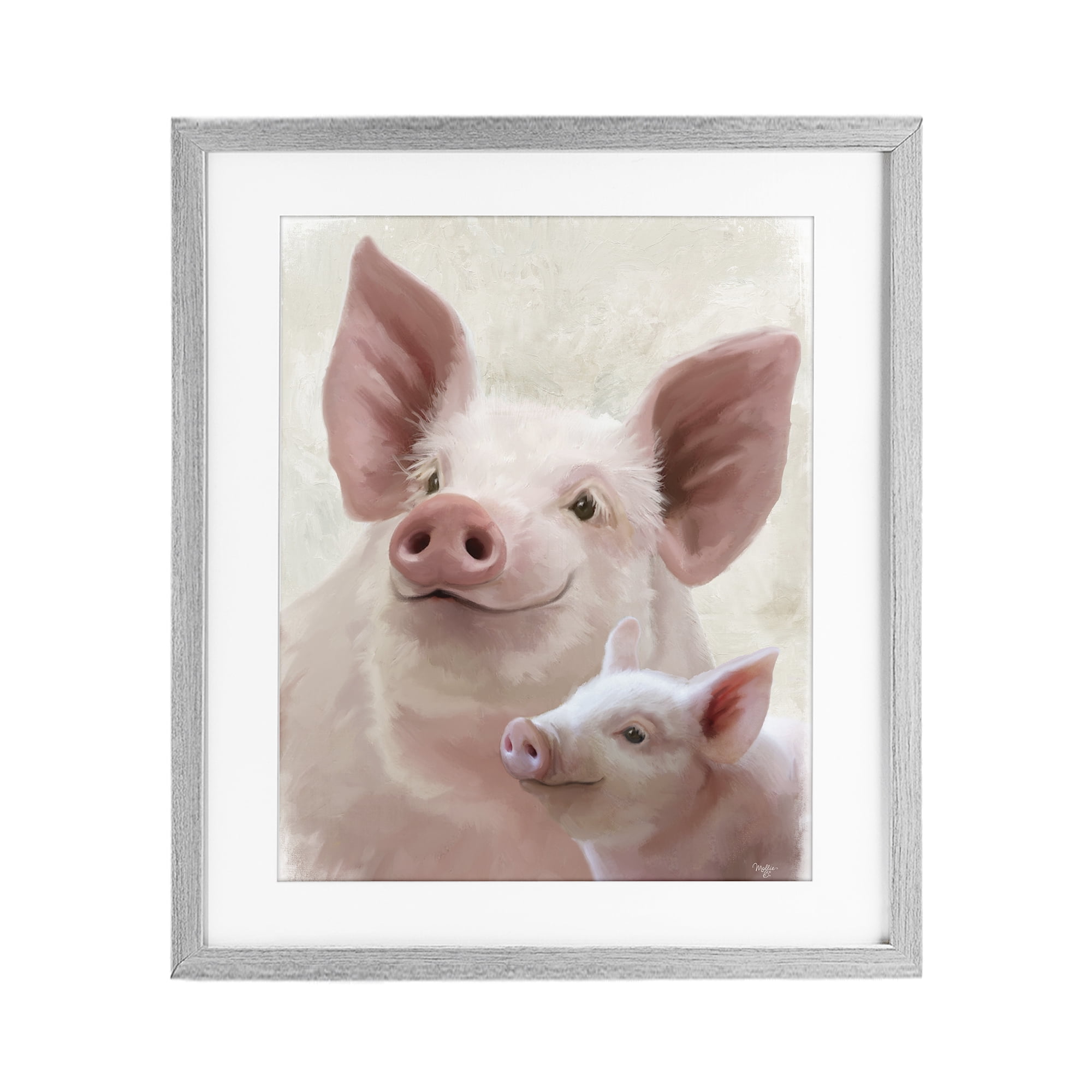 Stupell Industries Piglet & Mom Portrait Gray Framed Print Under Glass, design by Mollie B.