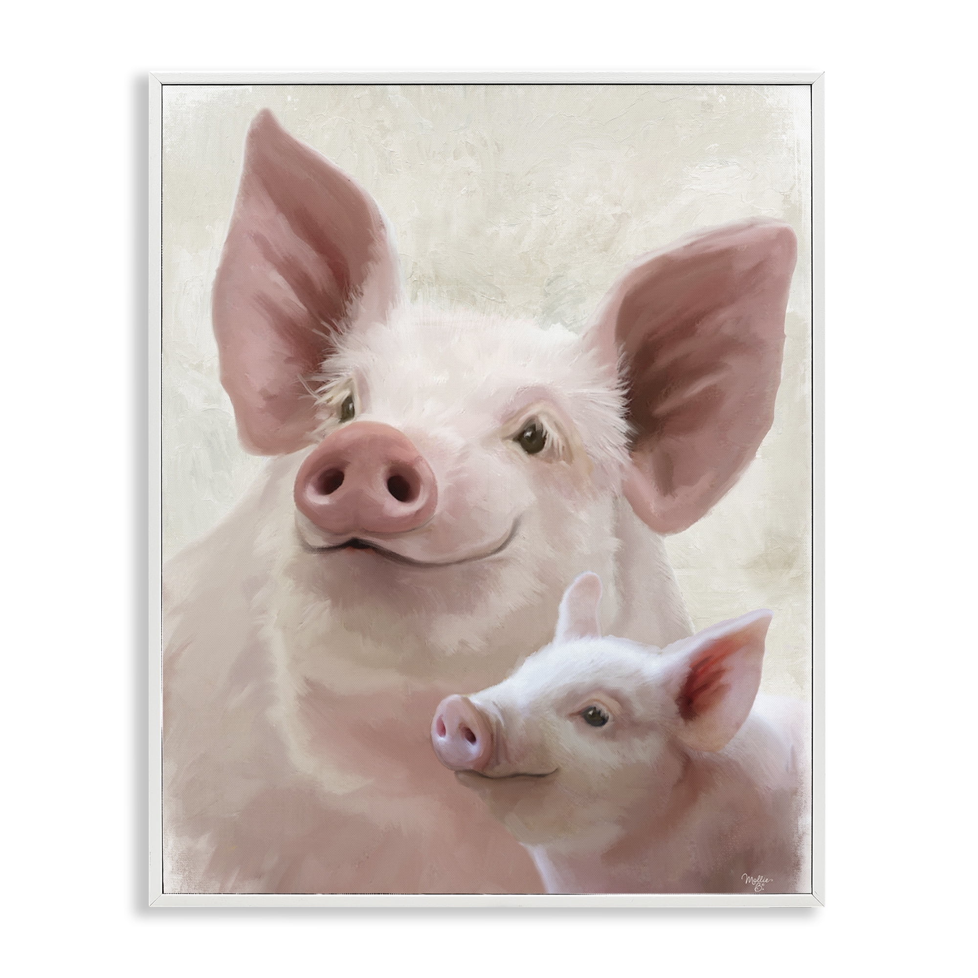 Stupell Industries Piglet & Mom Portrait White Framed Giclee Art, design by Mollie B.