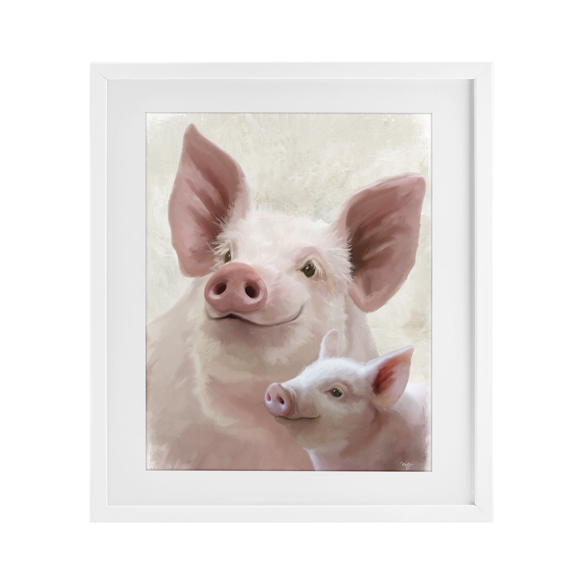 Stupell Industries Piglet & Mom Portrait White Framed Print Under Glass, design by Mollie B.