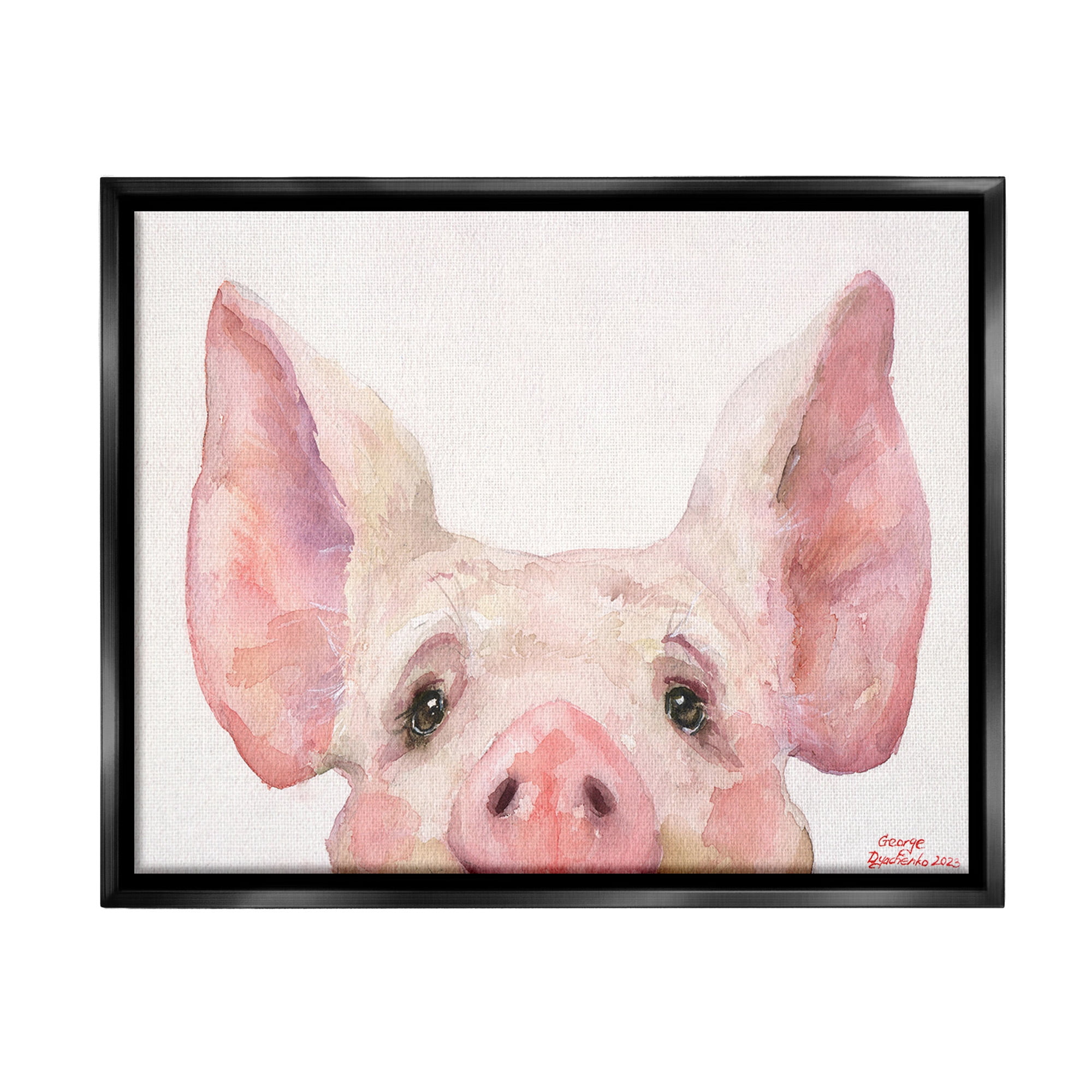 Stupell Industries Piglet Peeking Portrait Animals & Insects Painting Black Floater Framed Canvas Art Print Wall Art, 31 x 25