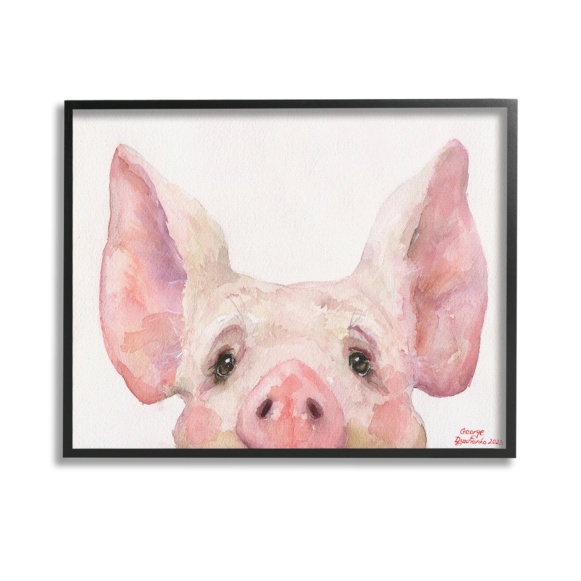 Stupell Industries Piglet Peeking Portrait Animals & Insects Painting Black Framed Art Print Wall Art, 14 x 11