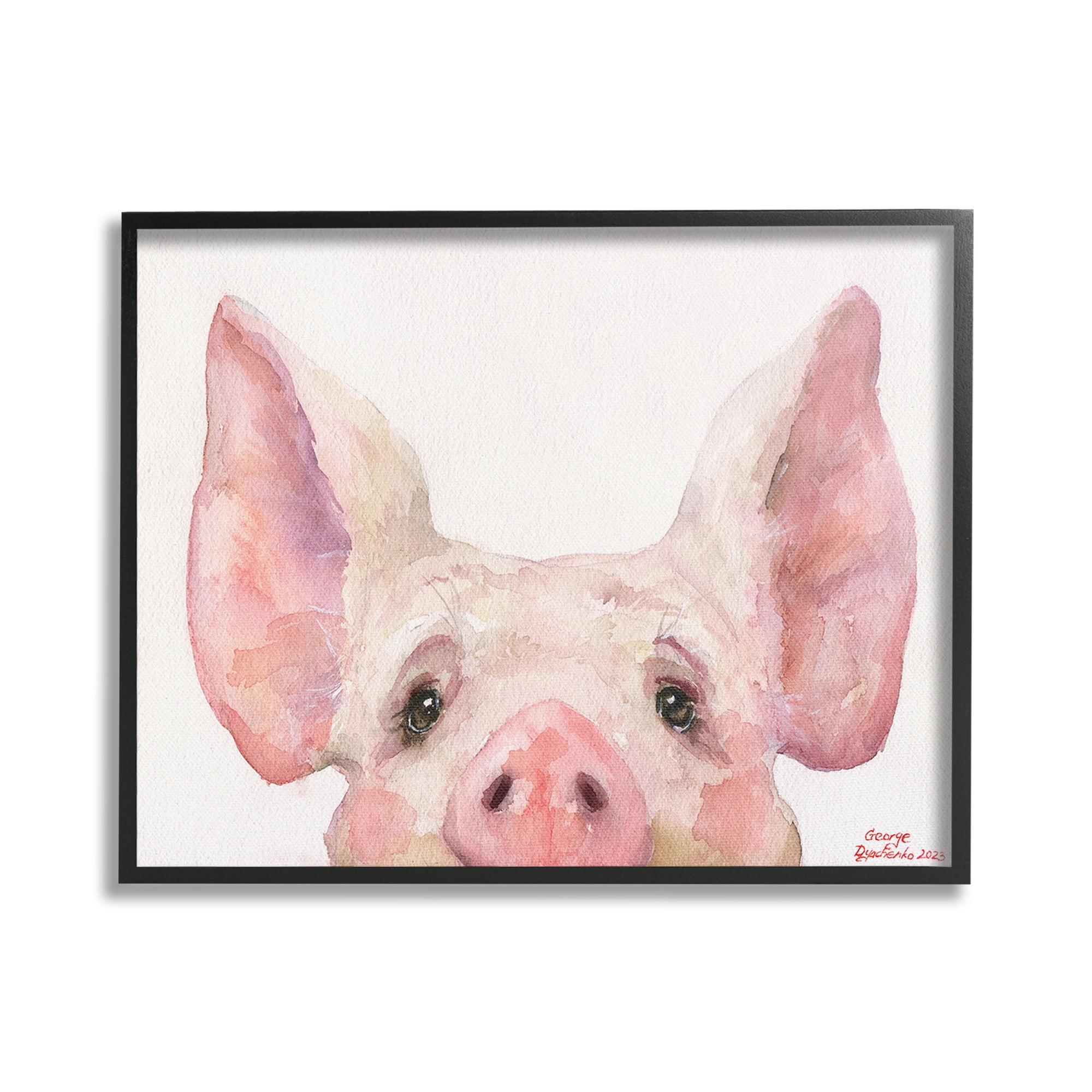 Stupell Industries Piglet Peeking Portrait Animals & Insects Painting Black Framed Art Print Wall Art, 30 x 24