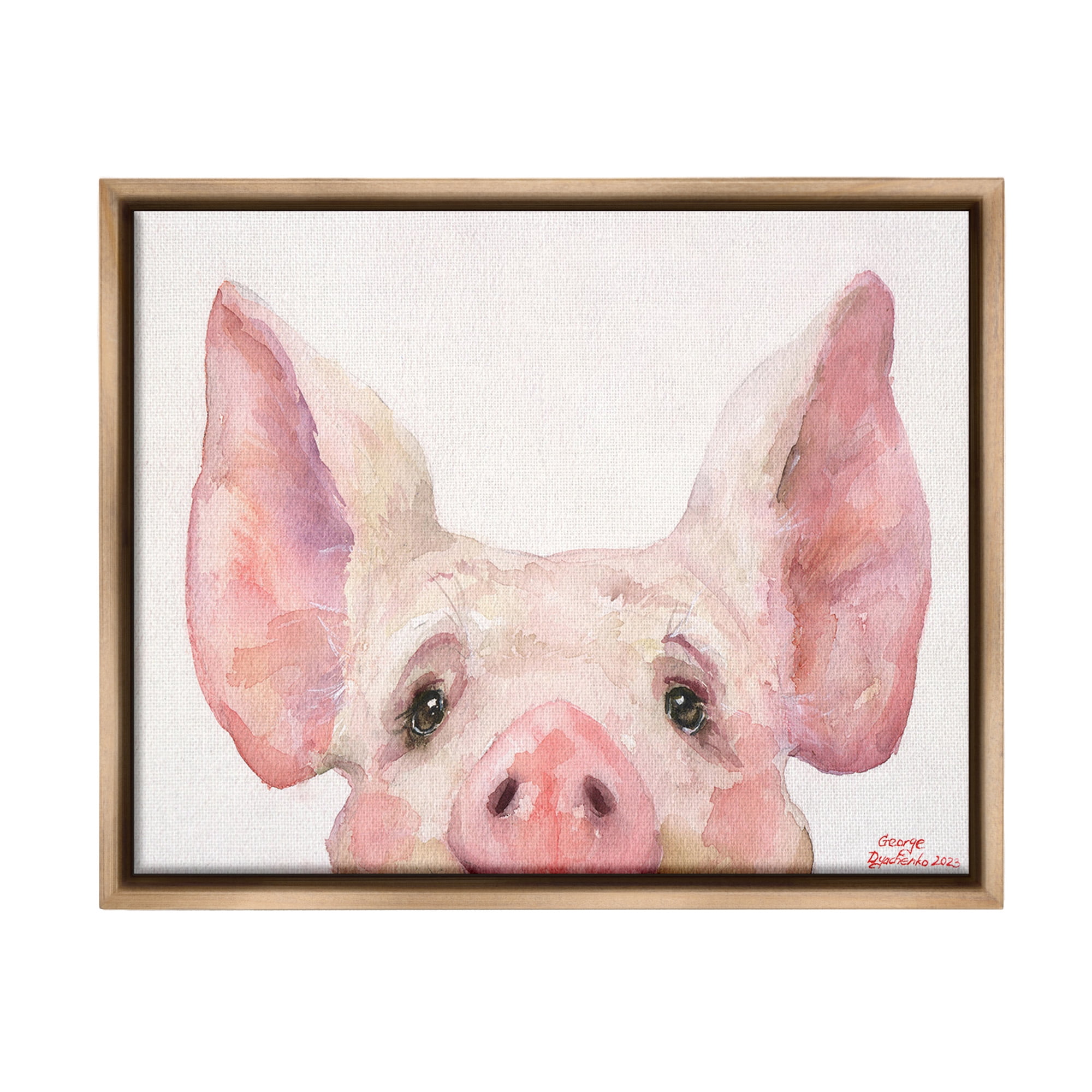 Stupell Industries Piglet Peeking Portrait Animals & Insects Painting Brown Floater Framed Canvas Art Print Wall Art, 31 x 25