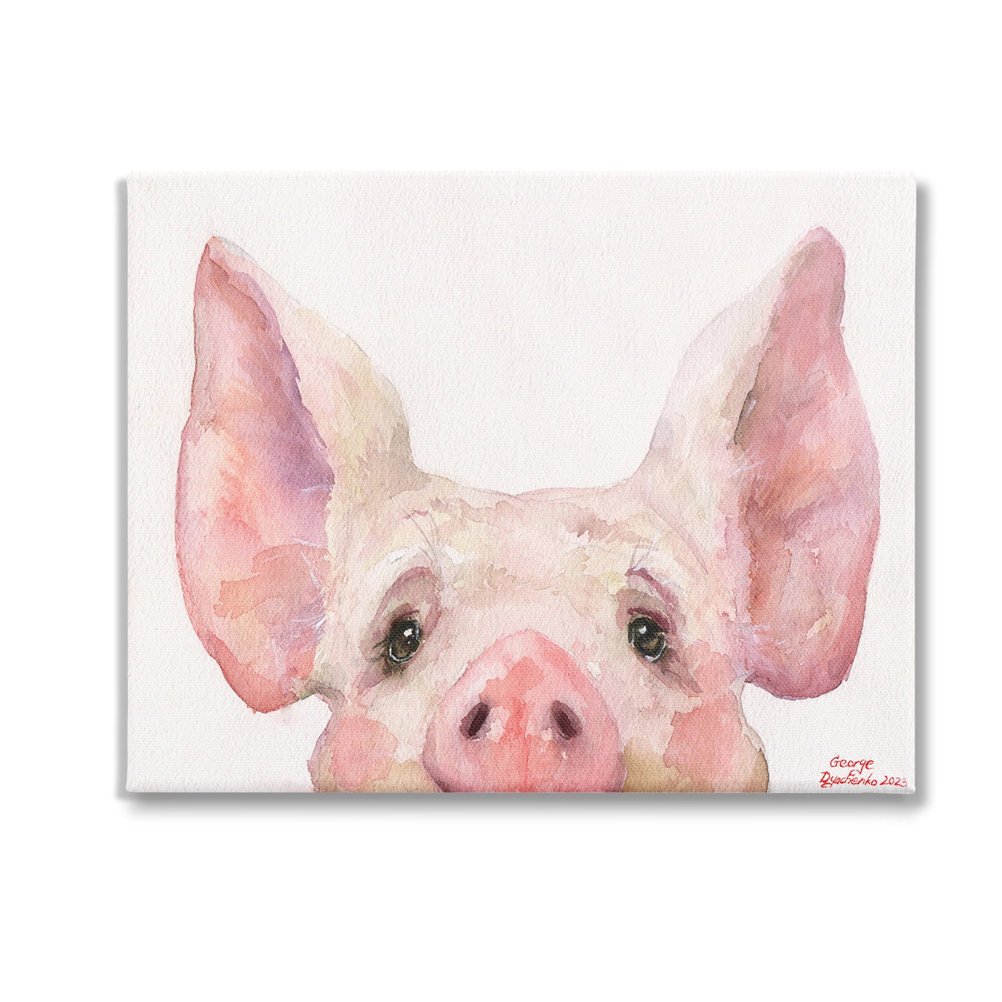 Stupell Industries Piglet Peeking Portrait Animals & Insects Painting Gallery Wrapped Canvas Art Print Wall Art, 20 x 16