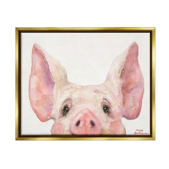 Stupell Industries Piglet Peeking Portrait Animals & Insects Painting Gold Floater Framed Canvas Art Print Wall Art, 31 x 25