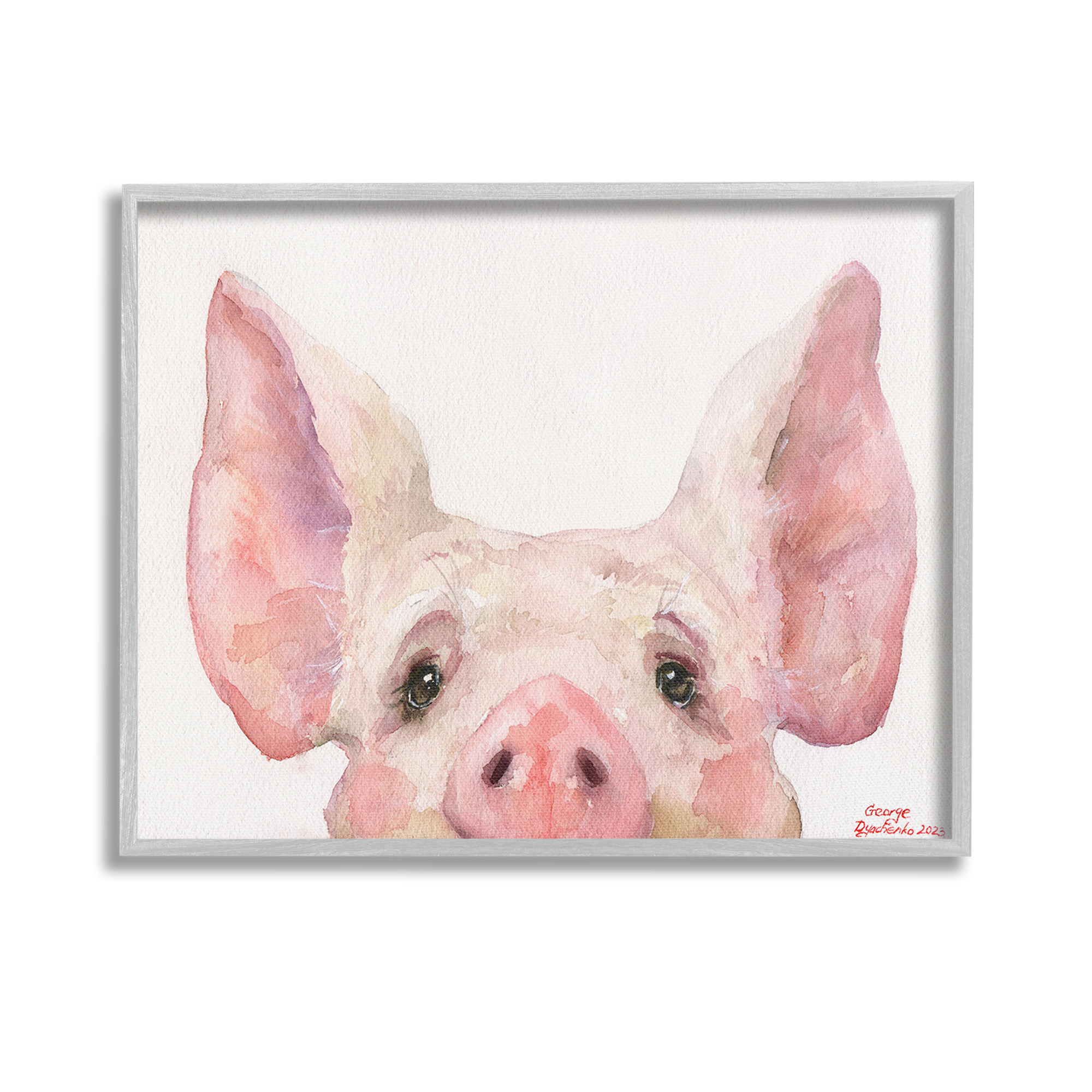 Stupell Industries Piglet Peeking Portrait Animals & Insects Painting Gray Framed Art Print Wall Art, 14 x 11