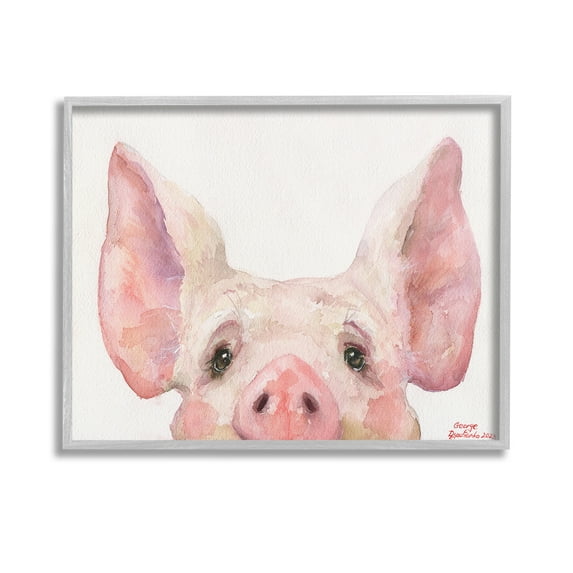 Stupell Industries Piglet Peeking Portrait Animals & Insects Painting Gray Framed Art Print Wall Art, 14 x 11