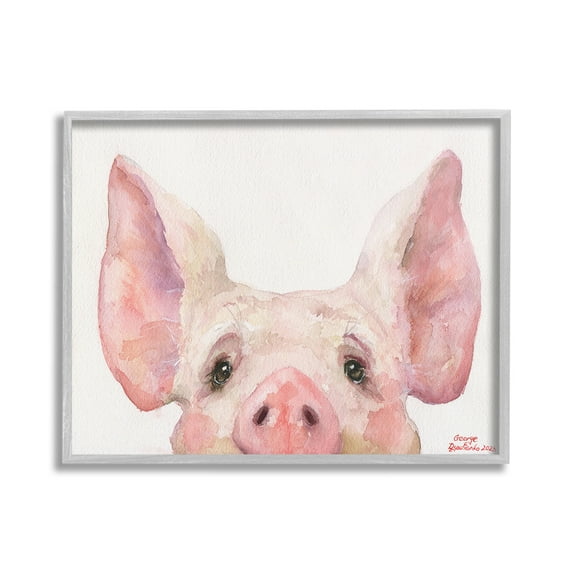 Stupell Industries Piglet Peeking Portrait Animals & Insects Painting Gray Framed Art Print Wall Art, 20 x 16