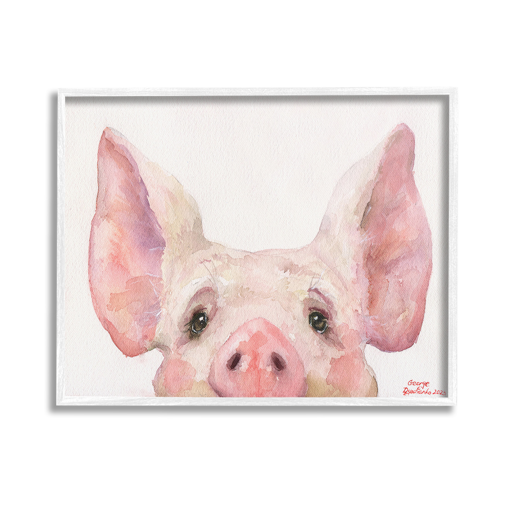 Stupell Industries Piglet Peeking Portrait Animals & Insects Painting White Framed Art Print Wall Art, 14 x 11