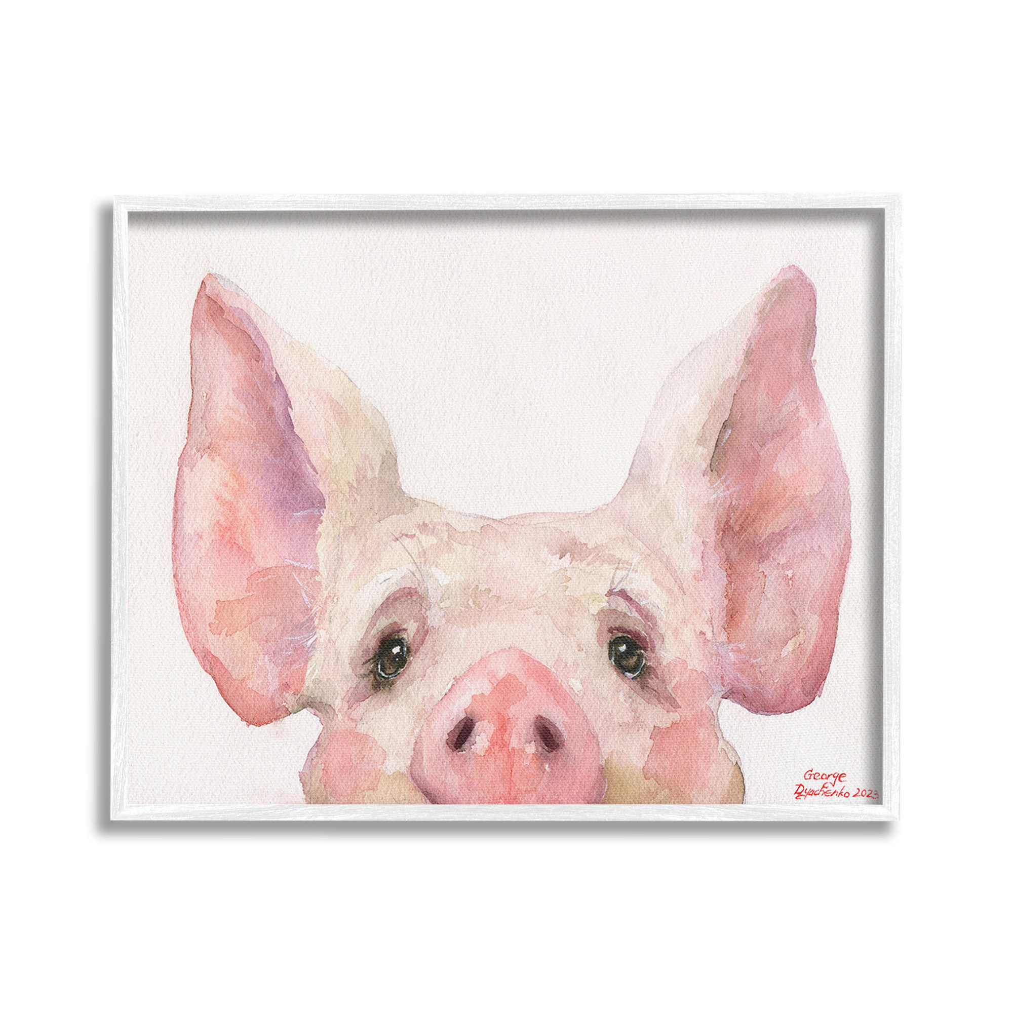 Stupell Industries Piglet Peeking Portrait Animals & Insects Painting White Framed Art Print Wall Art, 30 x 24