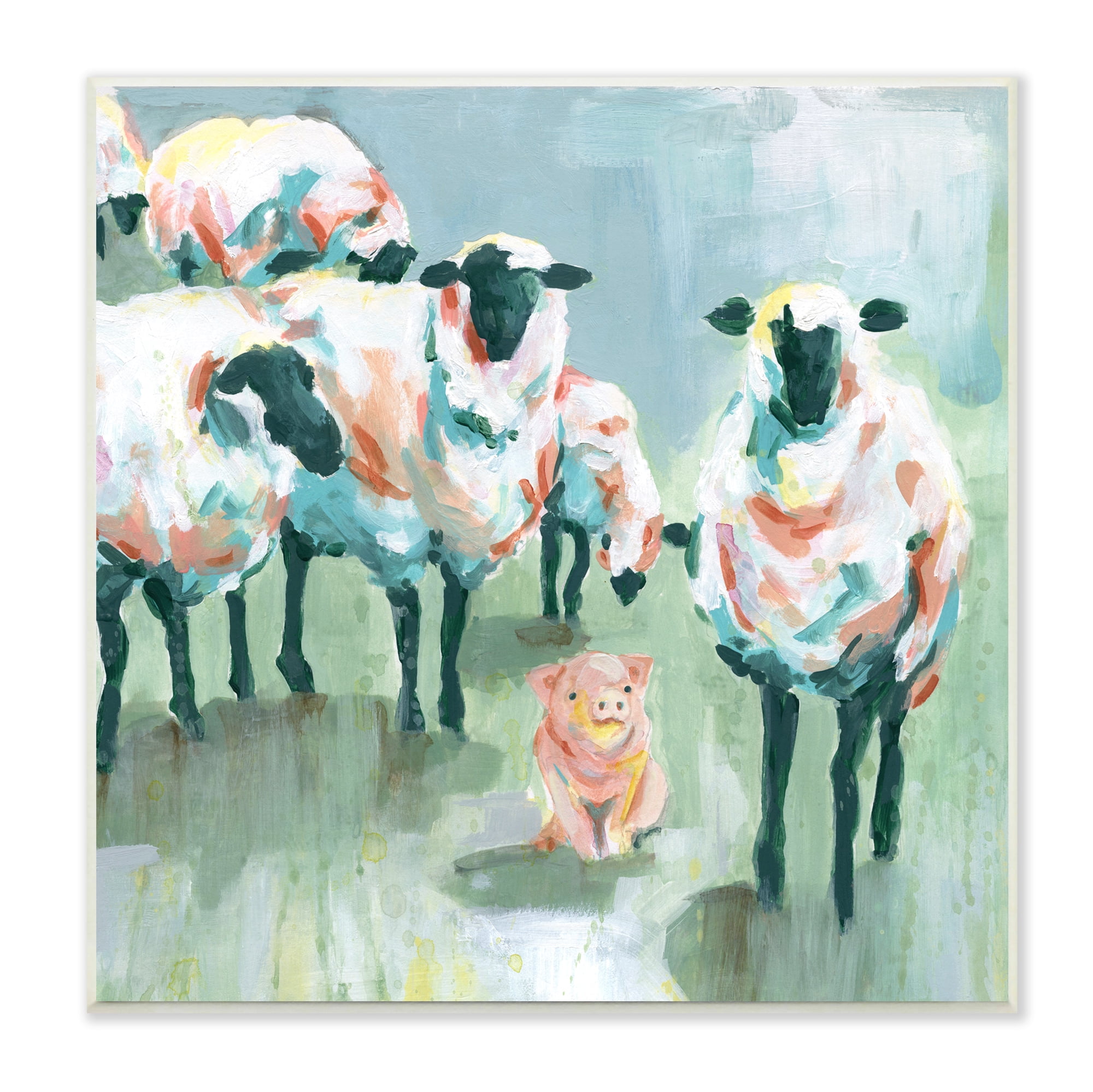 Stupell Industries Piglet in Flock of Sheep Adorable Farm Animal Animals & Insects Painting Unframed Art Print Wall Art, 12 x 12