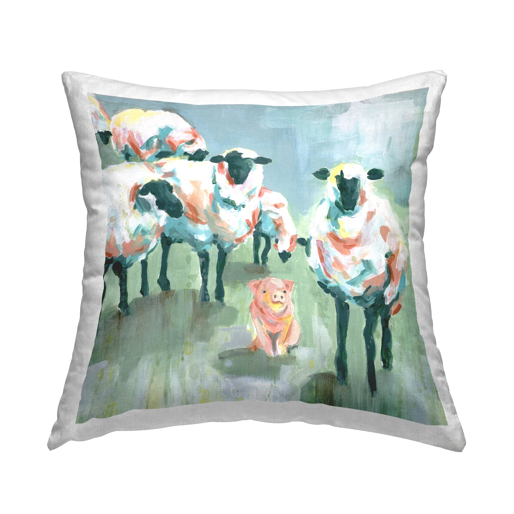 Stupell Industries Piglet in Flock of Sheep Adorable Farm Animal Country Green,18 x 7 x 18 Decorative Pillows