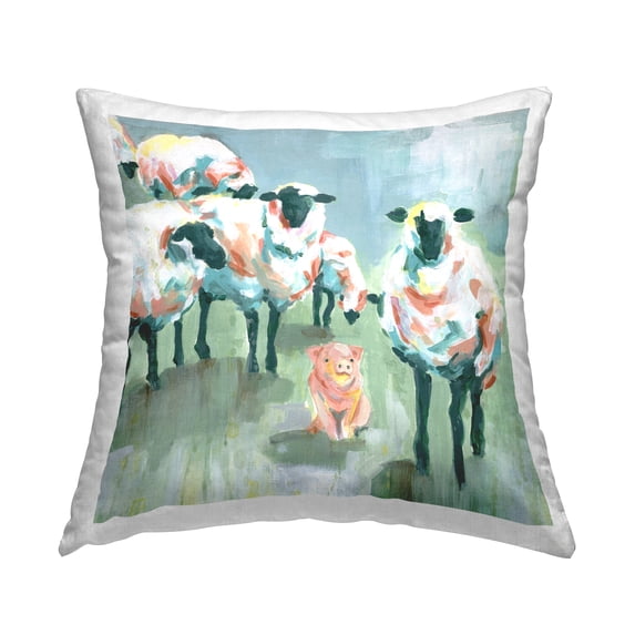 Stupell Industries Piglet in Flock of Sheep Adorable Farm Animal Country Green,18 x 7 x 18 Decorative Pillows