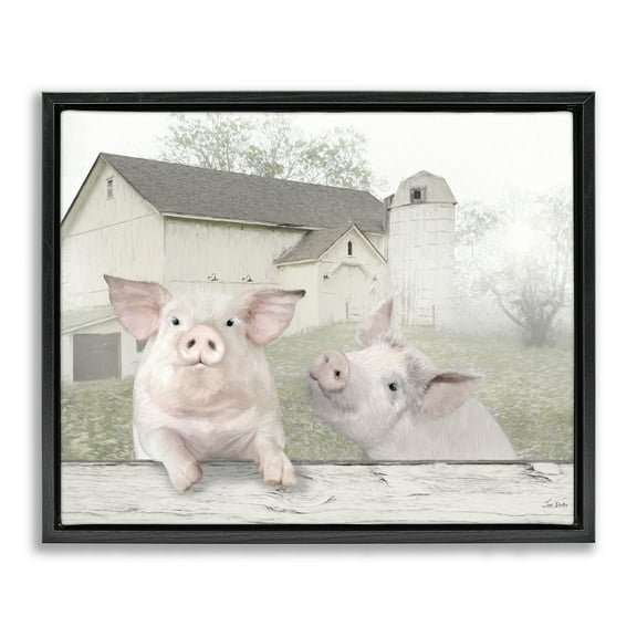 Stupell Industries Piglets Farm Scenery Animals & Insects Painting Black Floater Framed Canvas Art Print Wall Art, 21 x 17