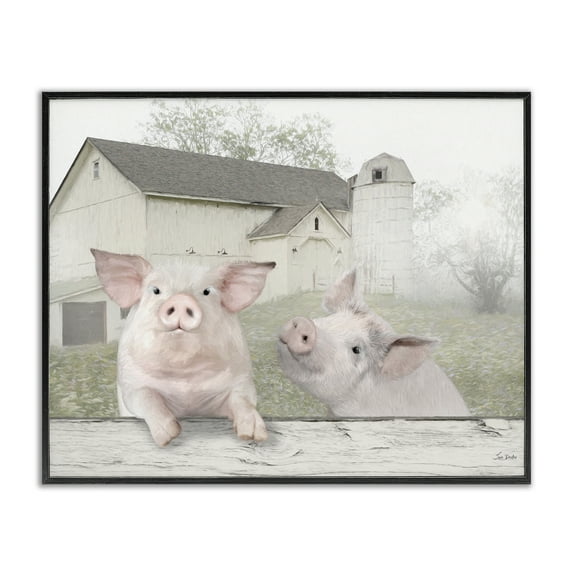 Stupell Industries Piglets Farm Scenery Animals & Insects Painting Black Framed Art Print Wall Art, 20 x 16