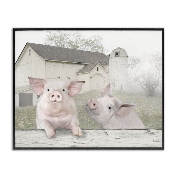 Stupell Industries Piglets Farm Scenery Animals & Insects Painting Black Framed Art Print Wall Art, 30 x 24