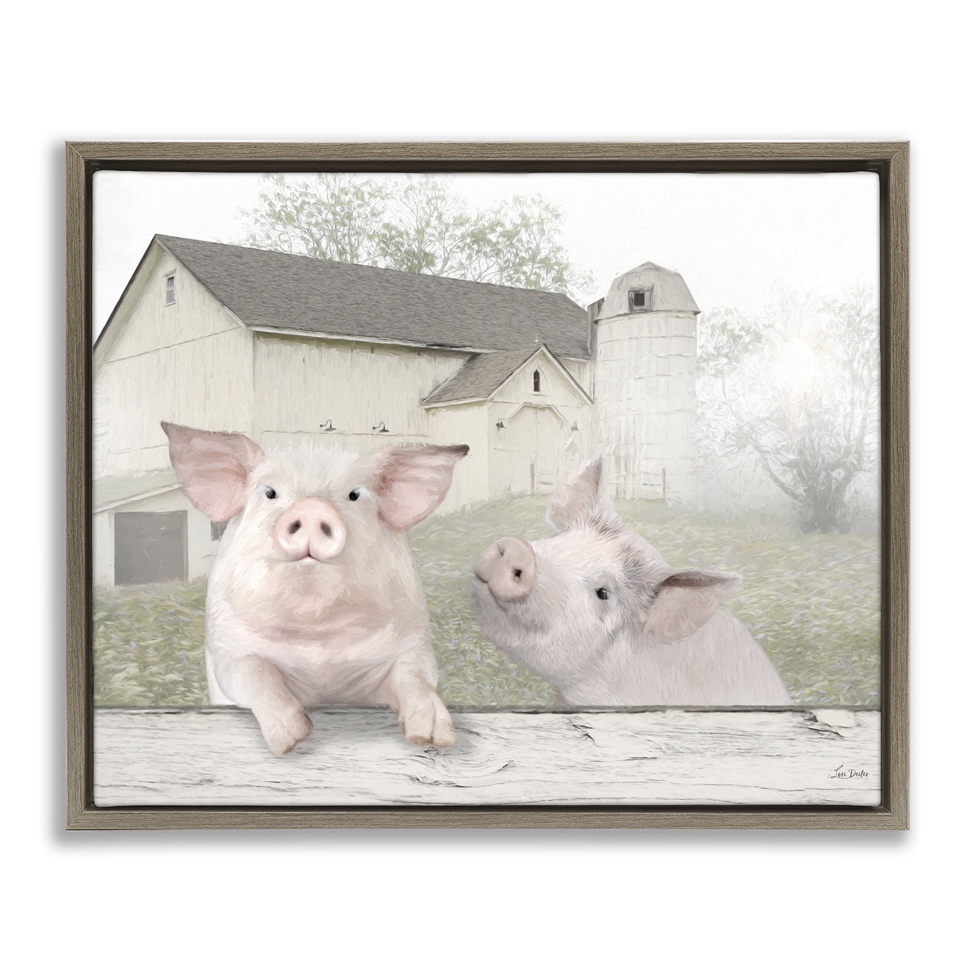 Stupell Industries Piglets Farm Scenery Animals & Insects Painting Brown Floater Framed Canvas Art Print Wall Art, 21 x 17