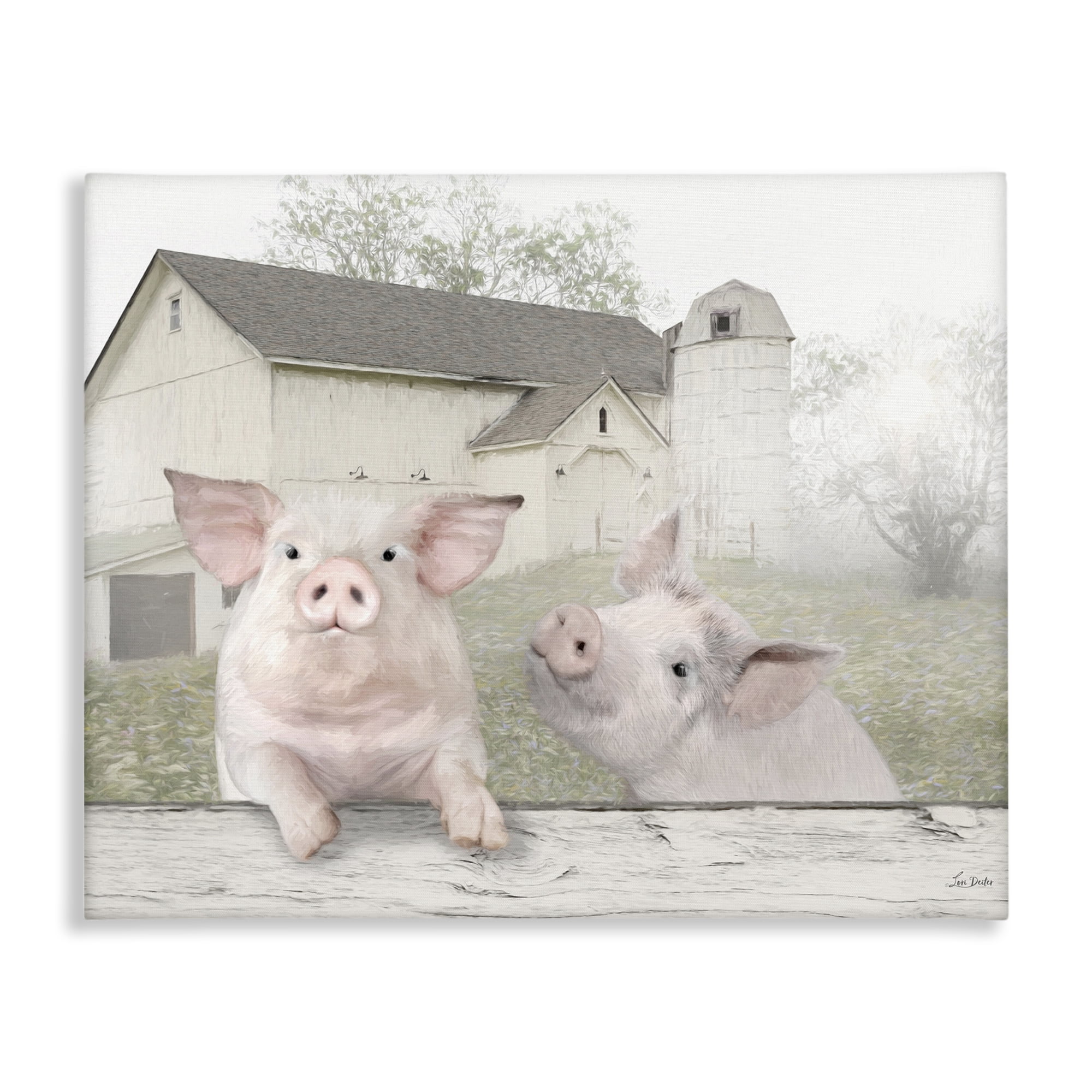 Farm Piglets on Canvas in Light Brown and White, 20 x 16