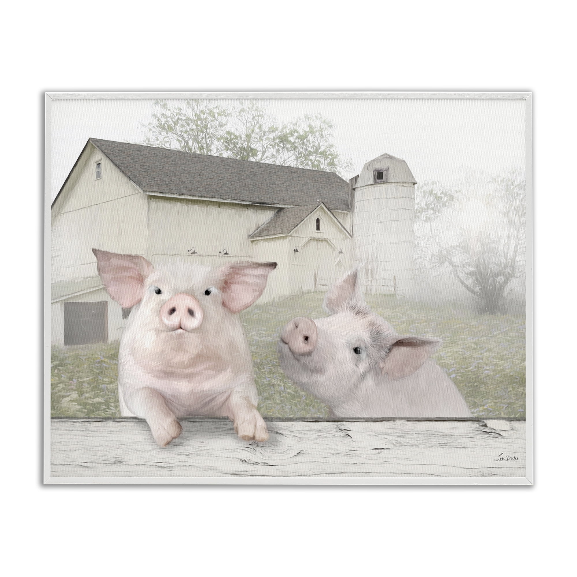 Stupell Industries Piglets Farm Scenery Animals & Insects Painting White Framed Art Print Wall Art, 14 x 11