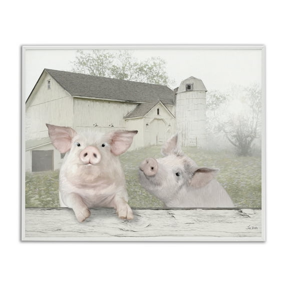 Stupell Industries Piglets Farm Scenery Animals & Insects Painting White Framed Art Print Wall Art, 20 x 16