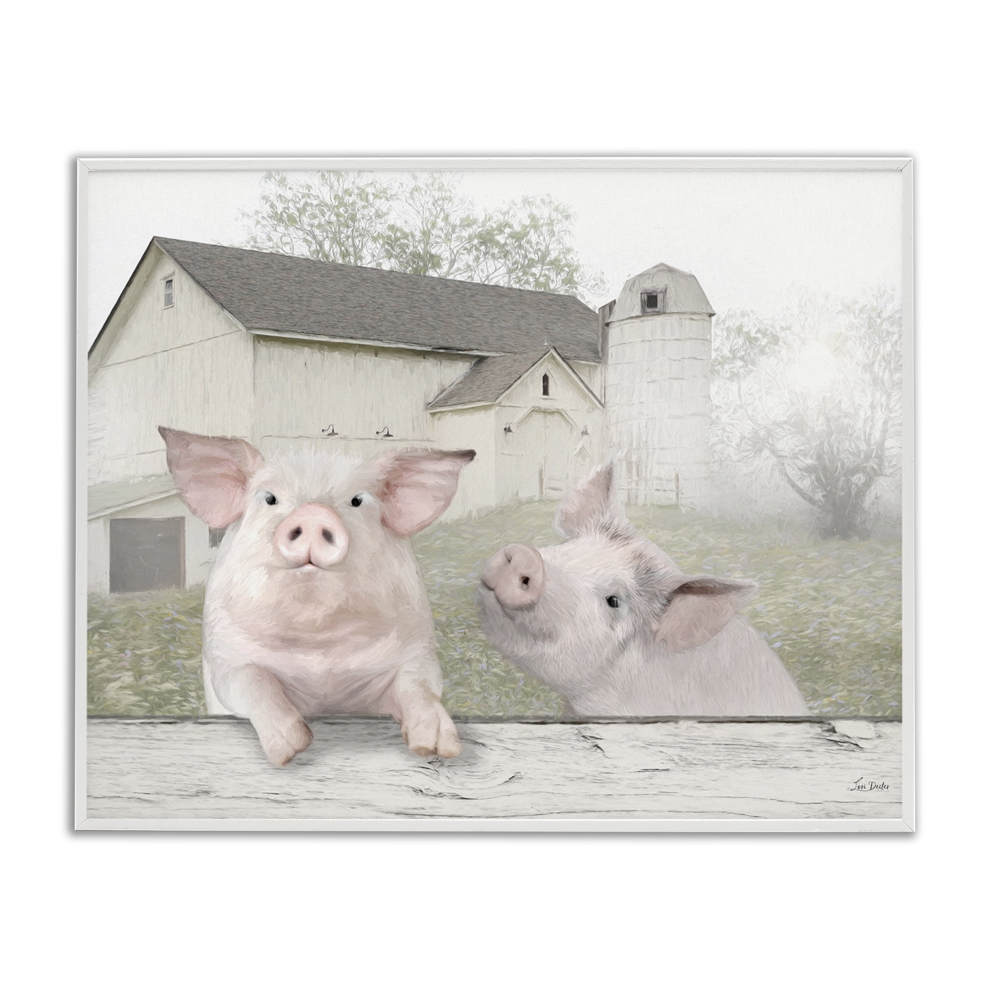 Stupell Industries Piglets Farm Scenery Animals & Insects Painting White Framed Art Print Wall Art, 30 x 24