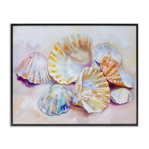 Stupell Industries Pile of Various Seashells Animals Painting Black Framed Art Print Wall Art, 30 x 24