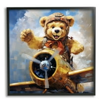 Stupell Industries Pilot Bear Flying Plane Animals & Insects Painting Black Framed Art Print Wall Art, 12 x 12