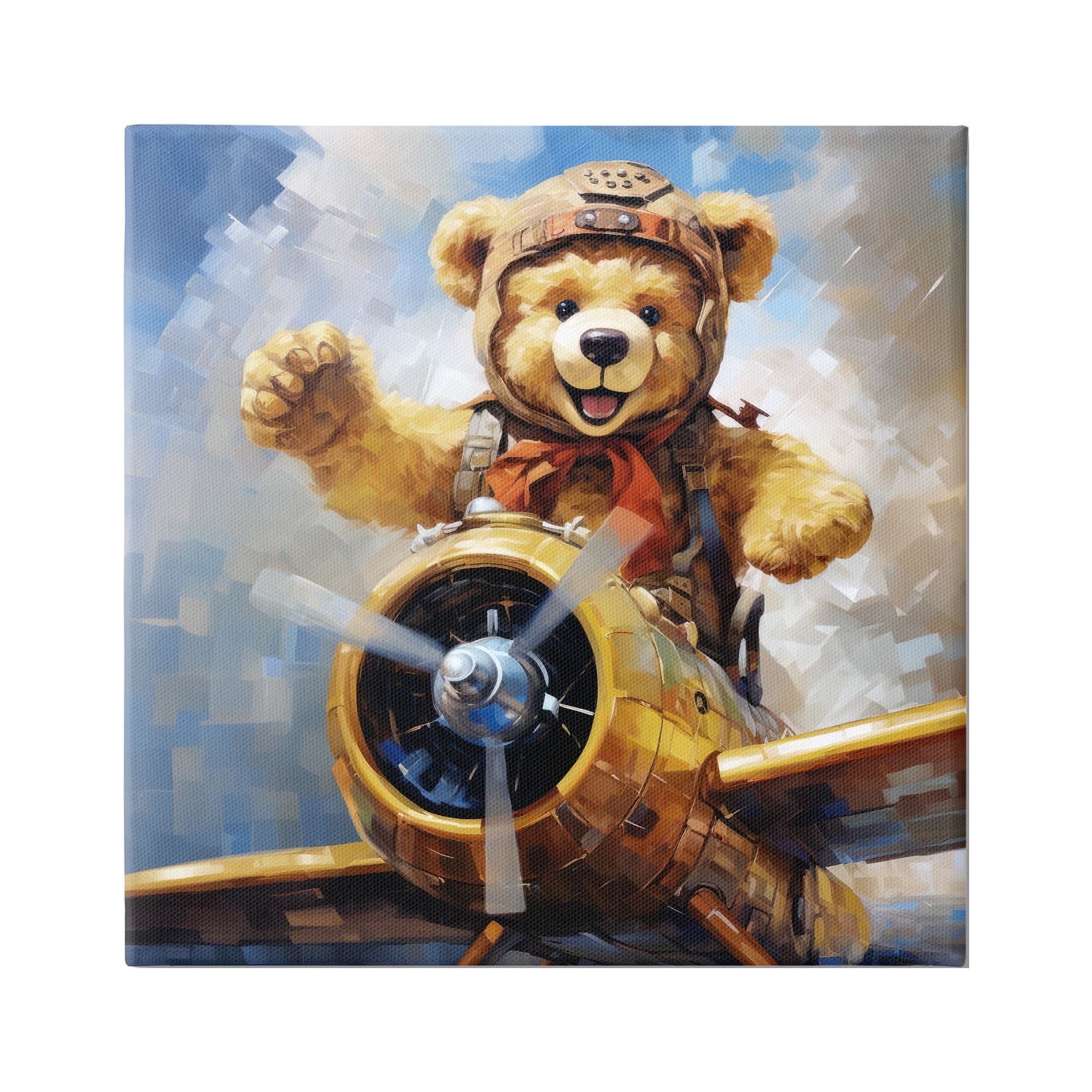 Stupell Industries Pilot Bear Flying Plane Animals & Insects Painting Gallery Wrapped Canvas Art Print Wall Art, 17 x 17