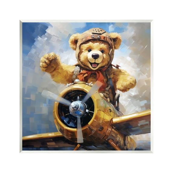 Stupell Industries Pilot Bear Flying Plane Animals & Insects Painting Unframed Art Print Wall Art, 12 x 12