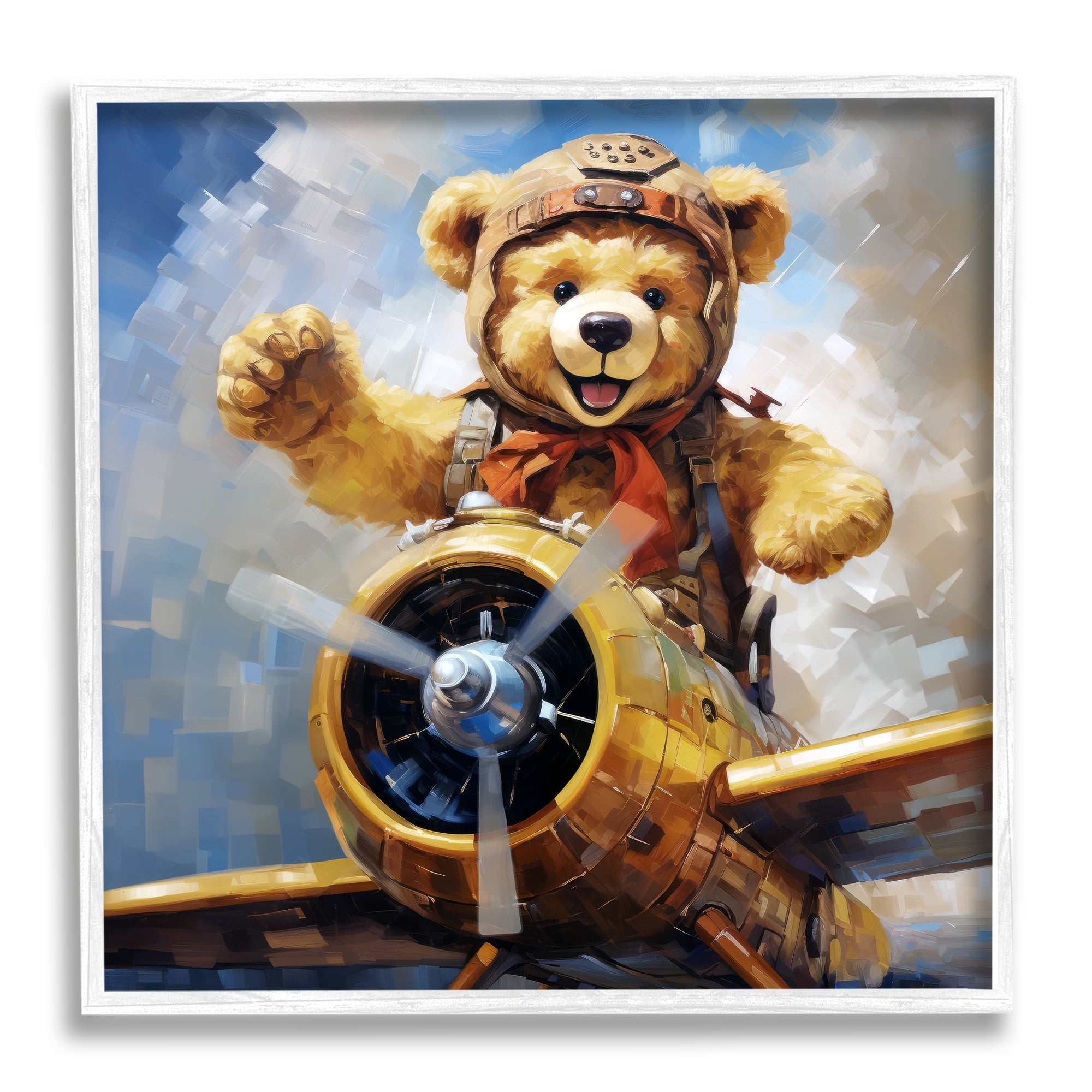 Stupell Industries Pilot Bear Flying Plane Animals & Insects Painting White Framed Art Print Wall Art, 24 x 24