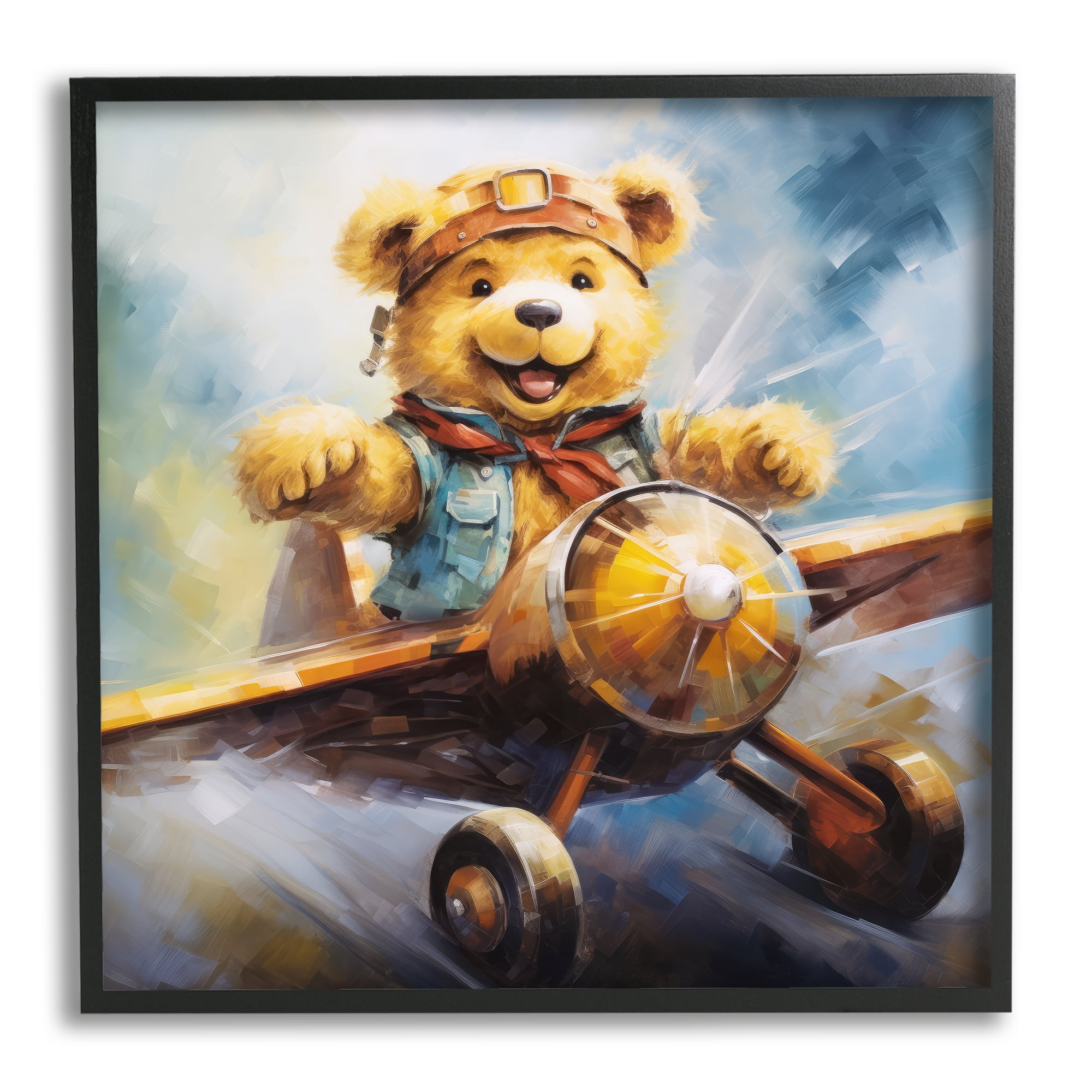 Stupell Industries Pilot Bear with Airplane Animals & Insects Painting Black Framed Art Print Wall Art, 24 x 24
