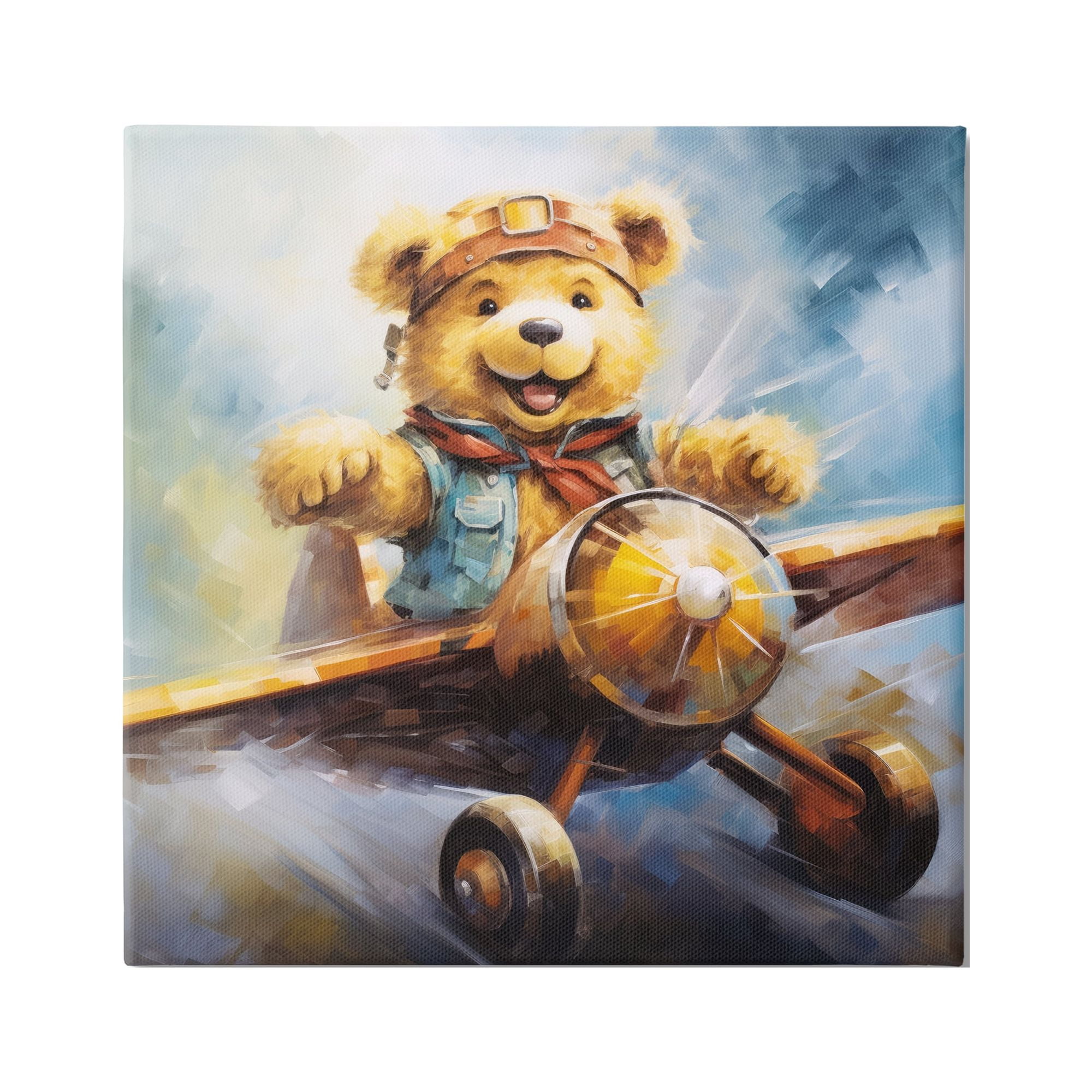 Stupell Industries Pilot Bear with Airplane Animals & Insects Painting Gallery Wrapped Canvas Art Print Wall Art, 36 x 36