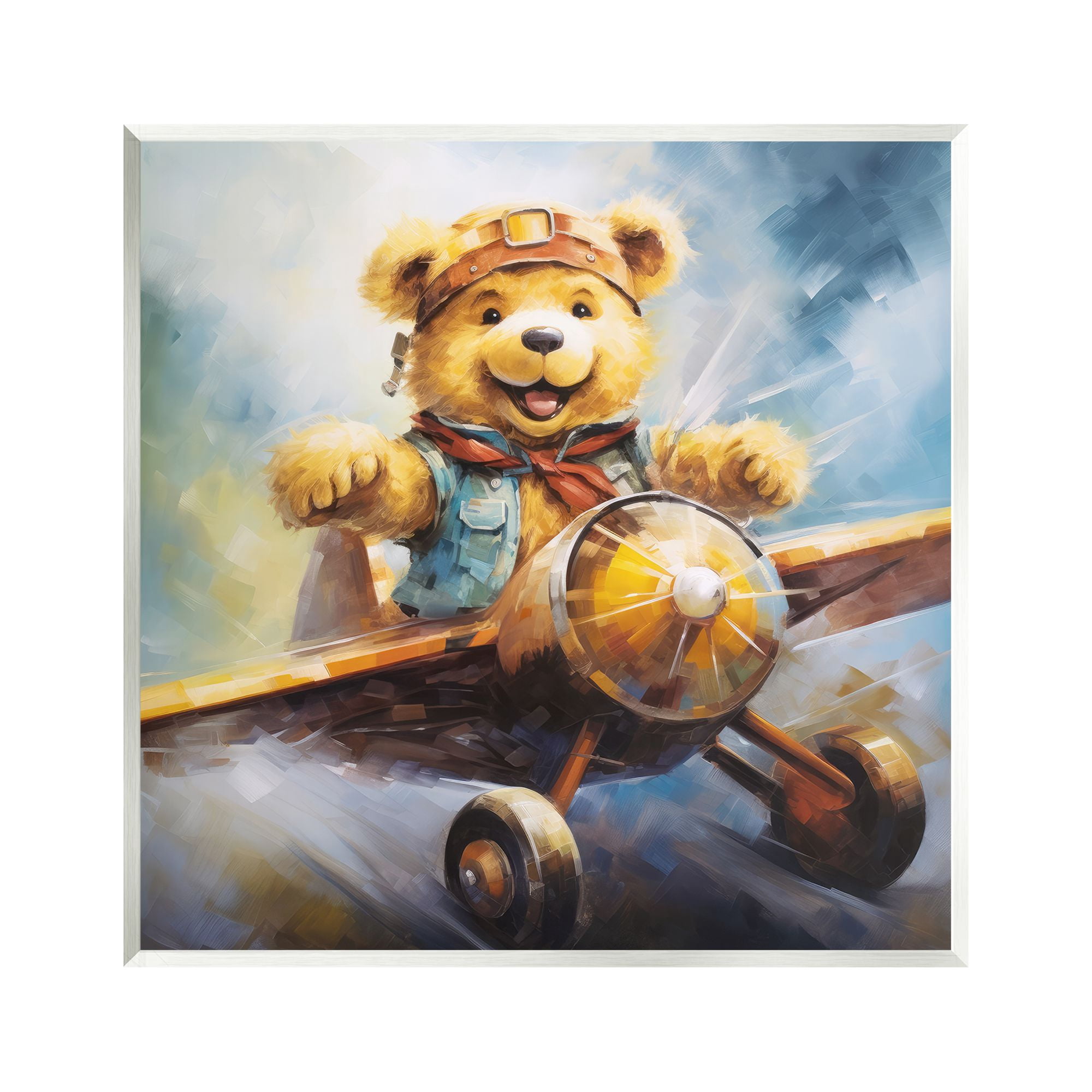 Stupell Industries Pilot Bear with Airplane Animals & Insects Painting Unframed Art Print Wall Art, 12 x 12