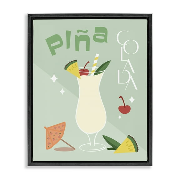 Stupell Industries Pina Colada Typography Food & Beverage Painting Black Floater Framed Canvas Art Print Wall Art, 17 x 21