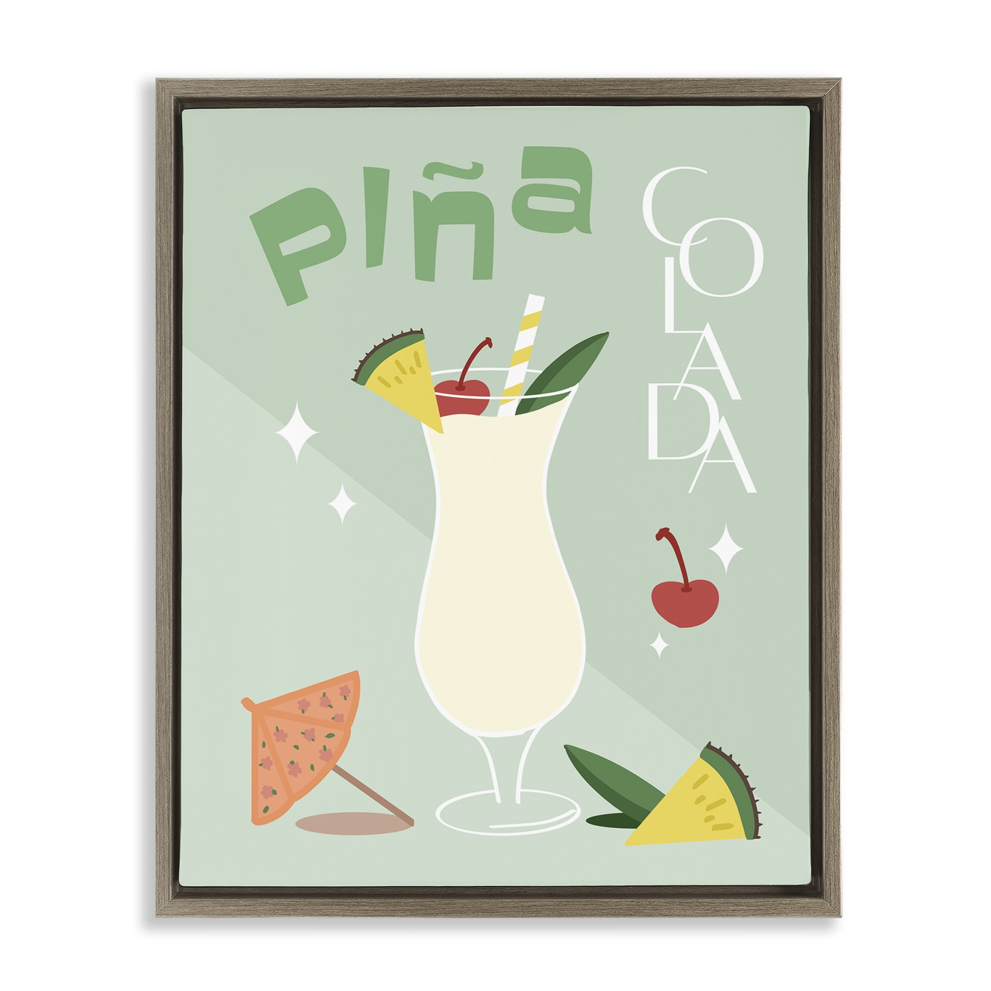 Stupell Industries Pina Colada Typography Food & Beverage Painting Brown Floater Framed Canvas Art Print Wall Art, 25 x 31