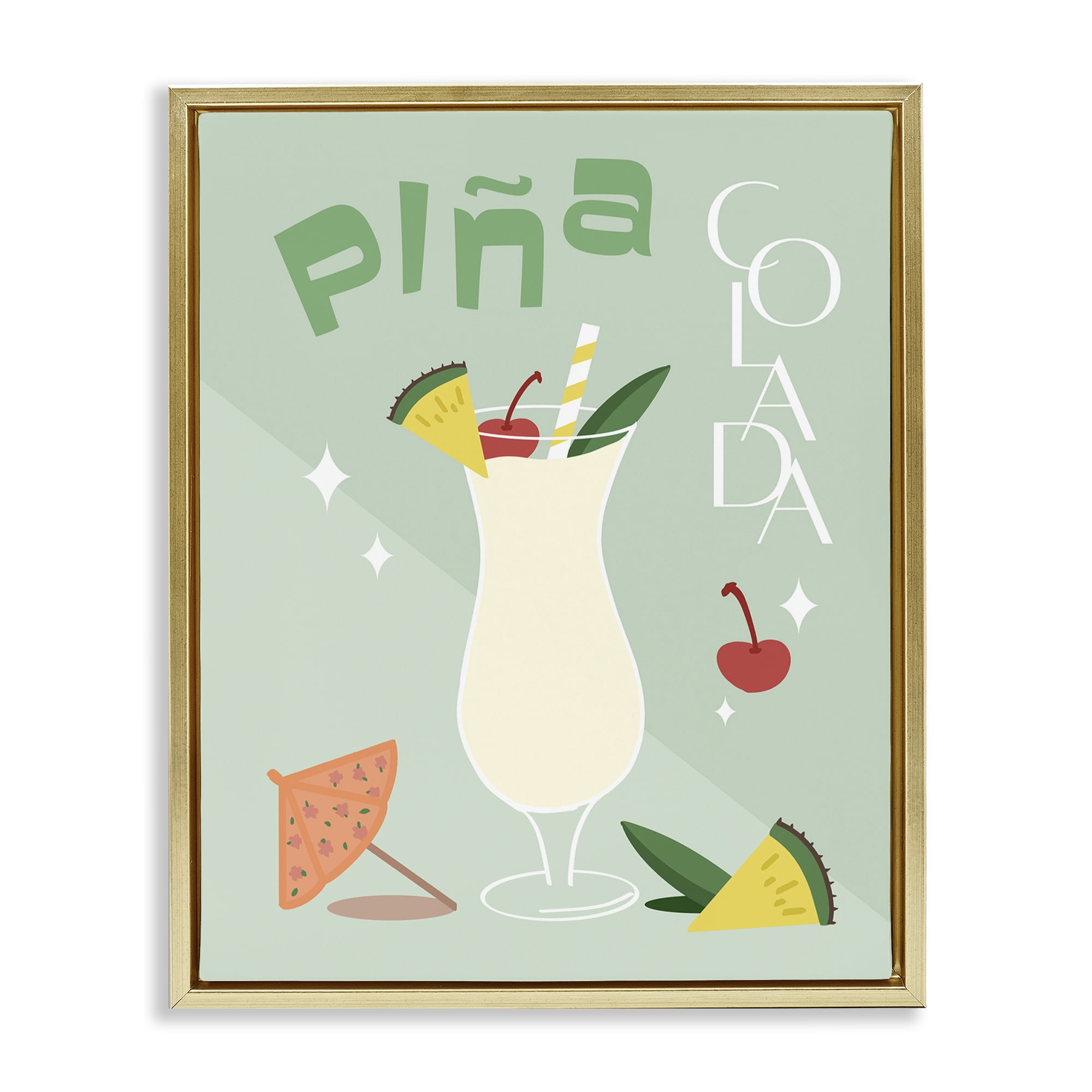 Stupell Industries Pina Colada Typography Food & Beverage Painting Gold Floater Framed Canvas Art Print Wall Art, 17 x 21
