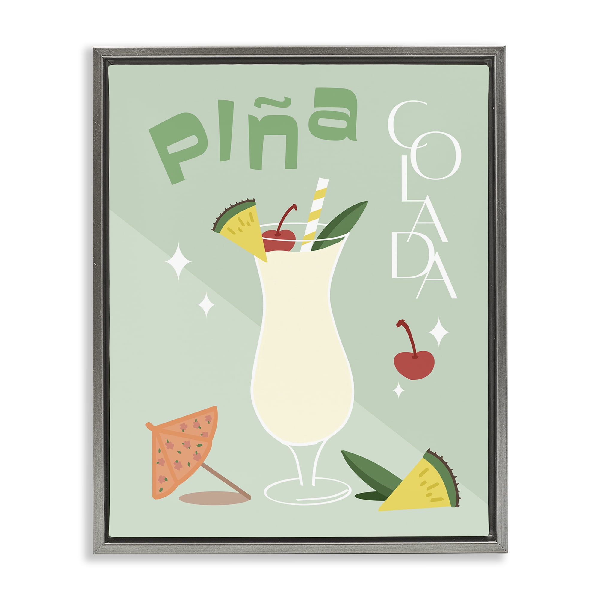 Stupell Industries Pina Colada Typography Food & Beverage Painting Gray Floater Framed Canvas Art Print Wall Art, 17 x 21