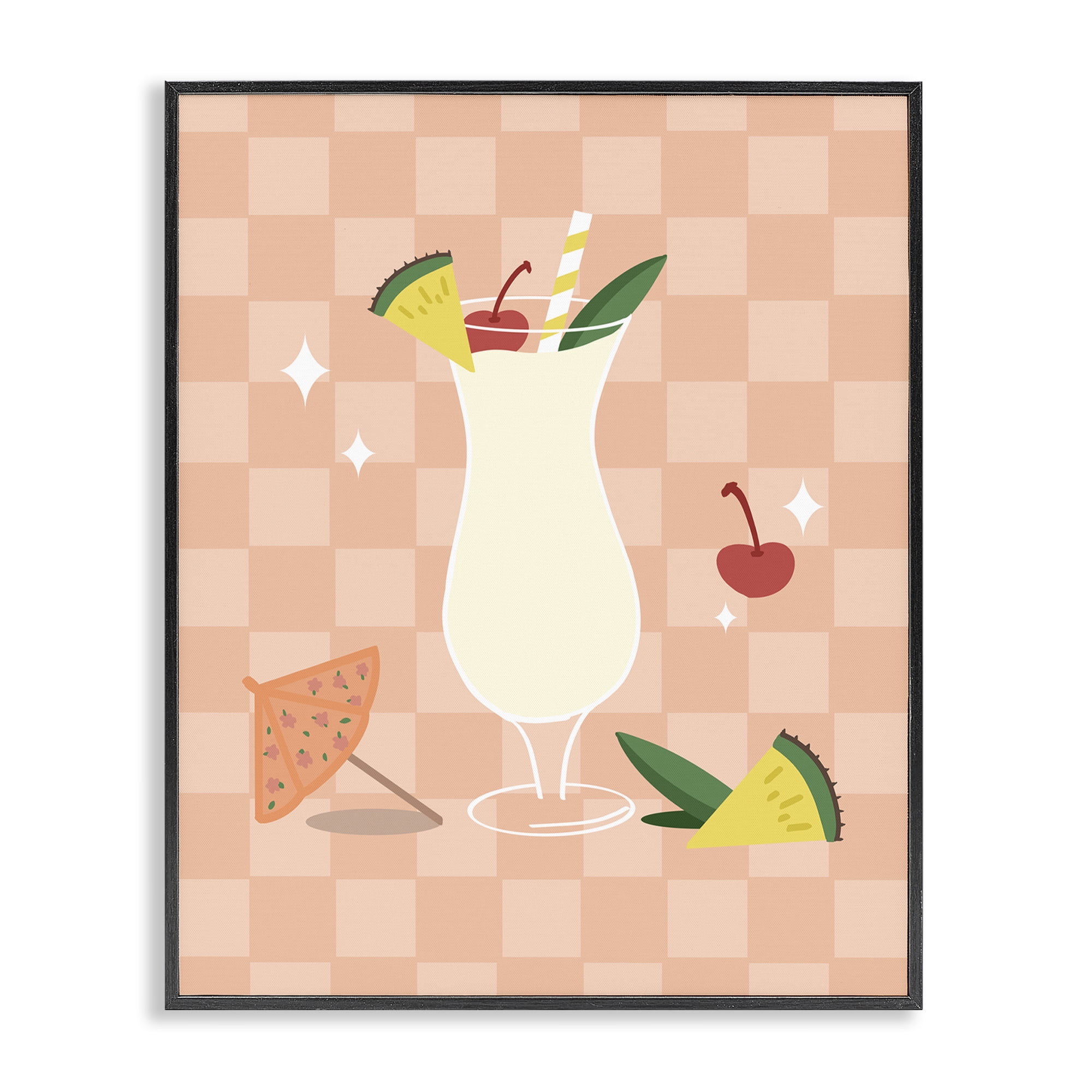 Stupell Industries Pina Colada on Checkered Food & Beverage Painting Black Framed Art Print Wall Art, 11 x 14