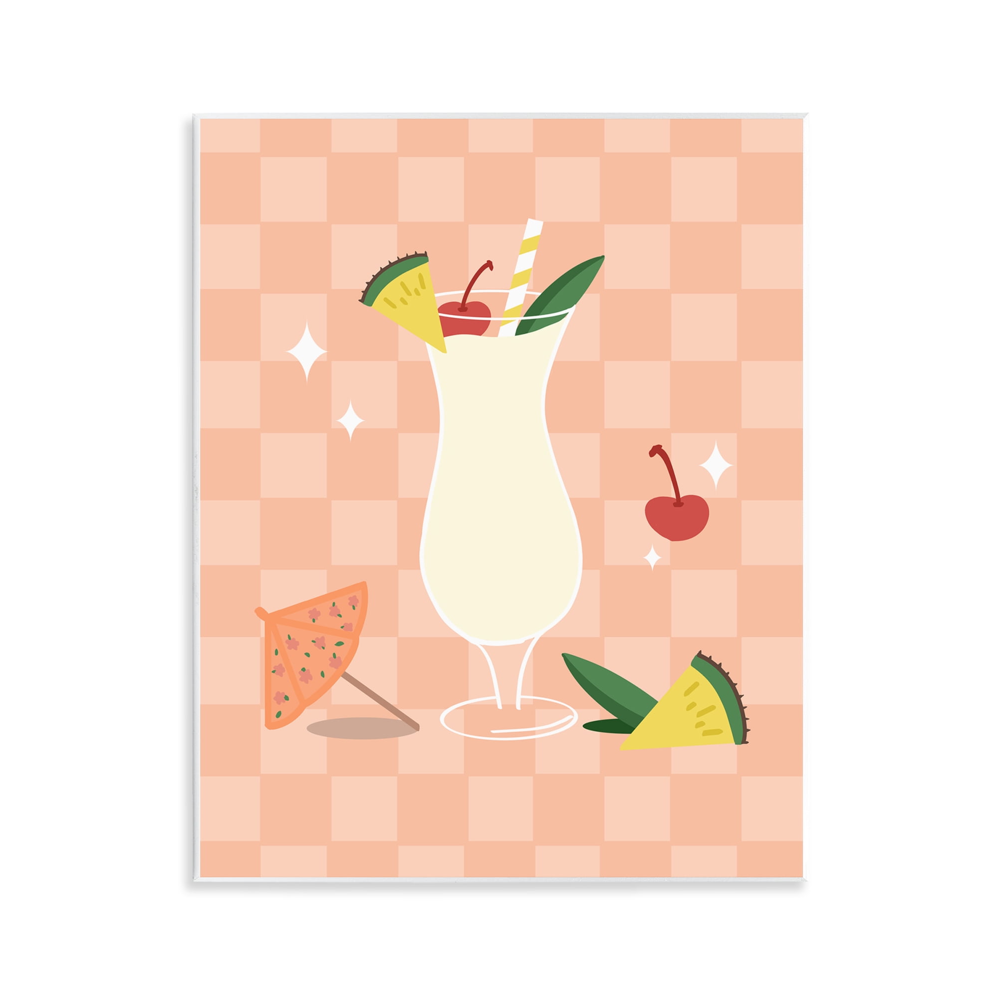 Stupell Industries Pina Colada on Checkered Food & Beverage Painting Unframed Art Print Wall Art, 11 x 14