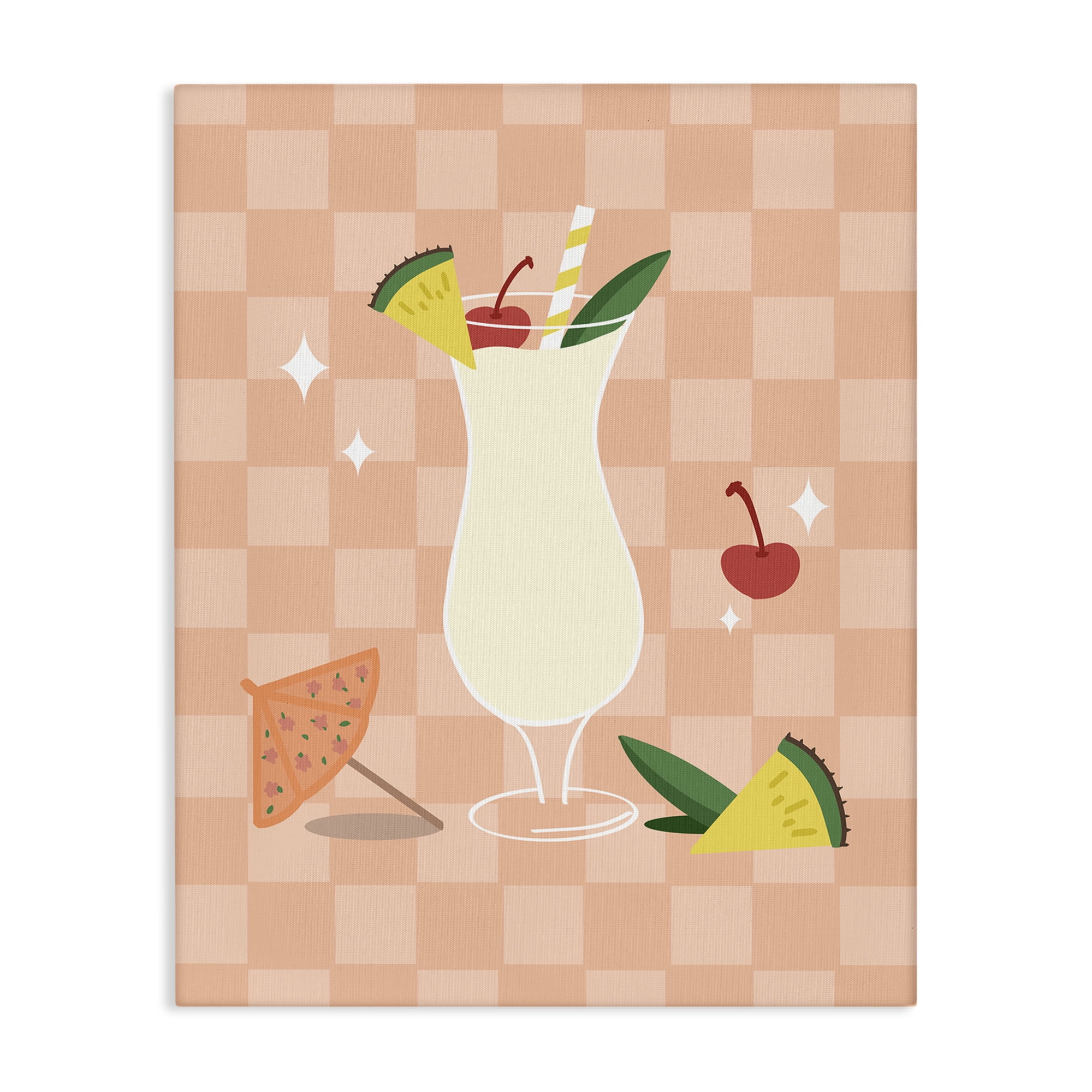Stupell Industries Pina Colada on Checkered Food & Beverage Painting Wrapped Canvas Art Print Wall Art, 36 x 48
