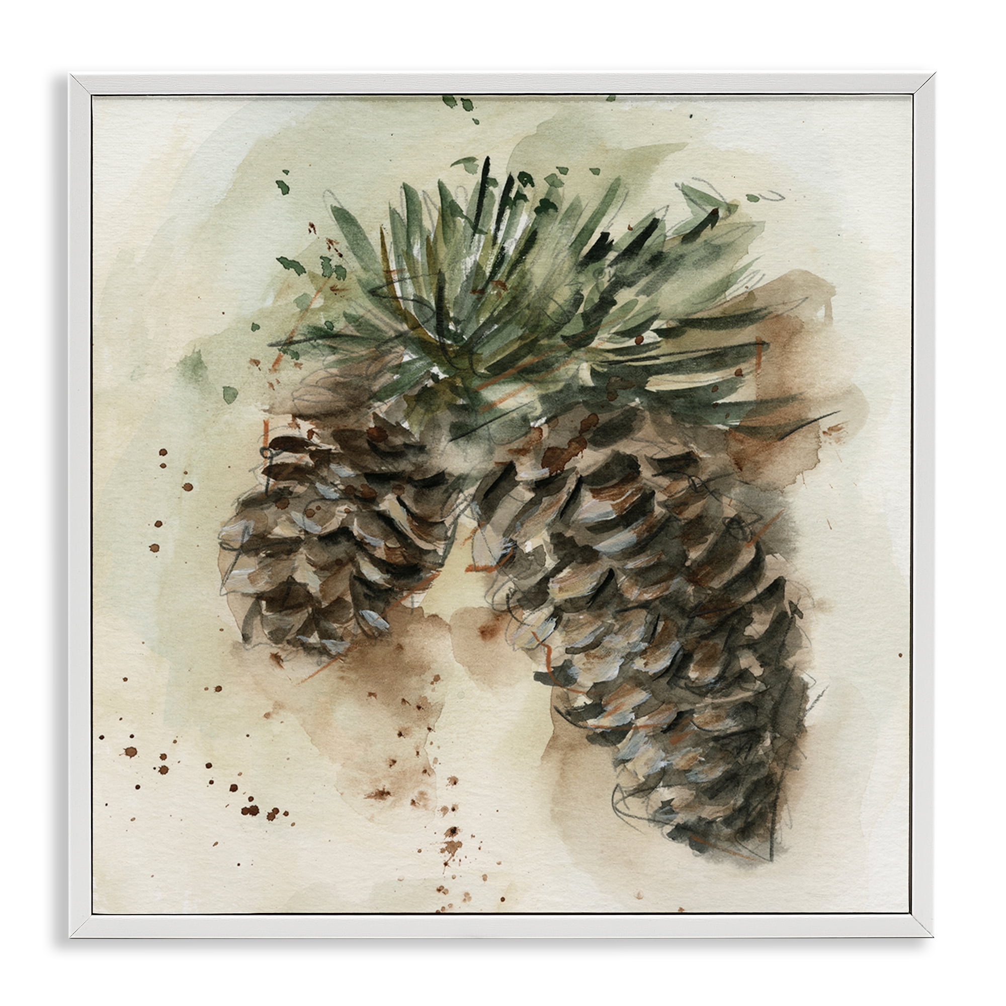 Stupell Industries Pine Cone Watercolor Plants & Flowers Painting White Framed Art Print Wall Art, 17 x 17