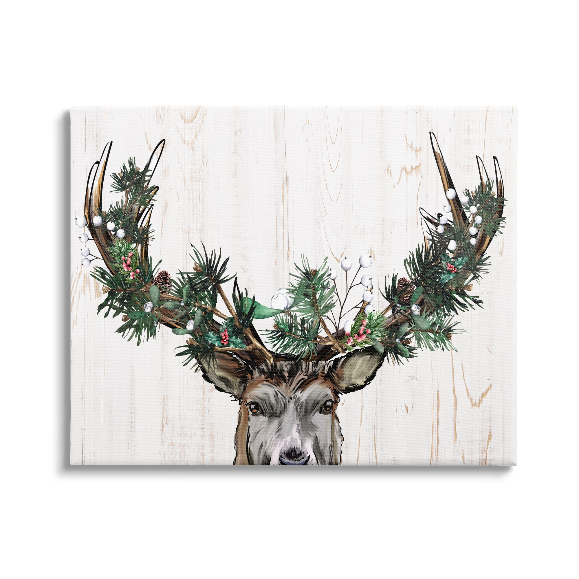 Stupell Industries Pine Garland Deer Antlers Holiday Painting Gallery Wrapped Canvas Print Wall Art, 40 x 30