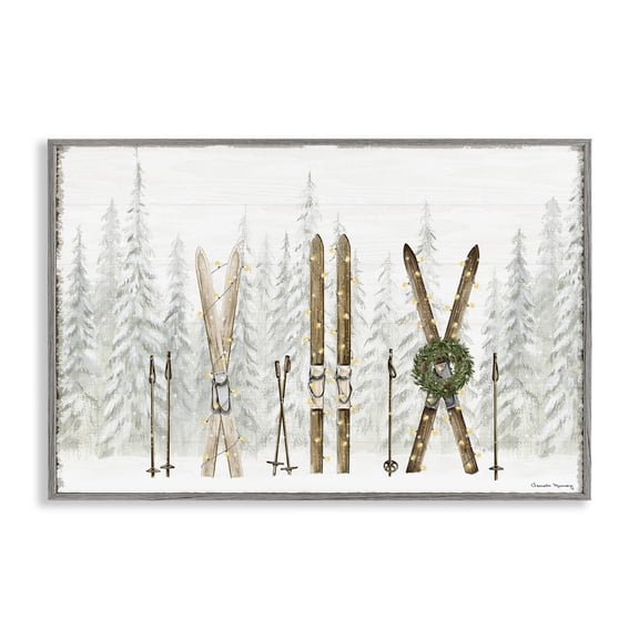 Stupell Industries Pine Lodge Ski Motif Sports & Sports Teams Painting Gray Framed Art Print Wall Art, 18 x 12