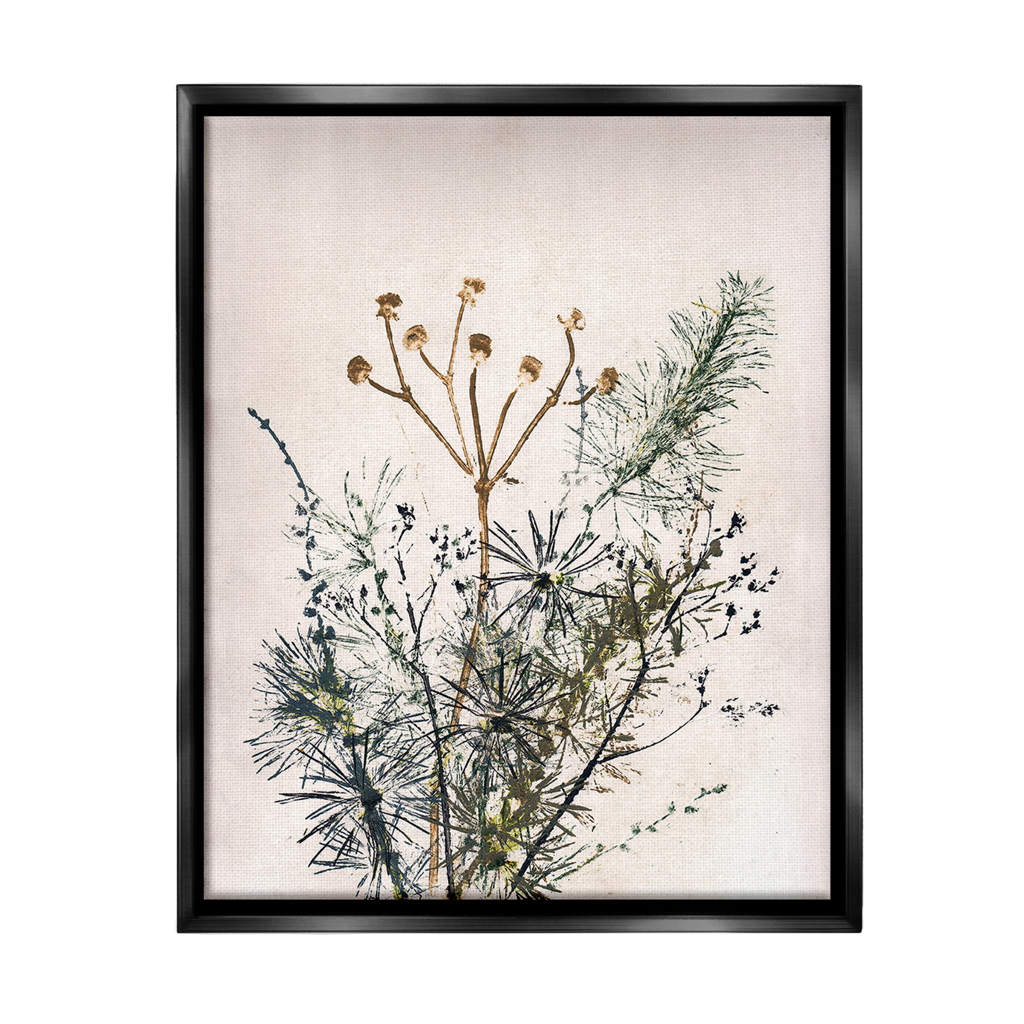 Stupell Industries Pine Needles Impression Botanical & Floral Painting Black Floater Framed Canvas Art Print Wall Art, 17 x 21